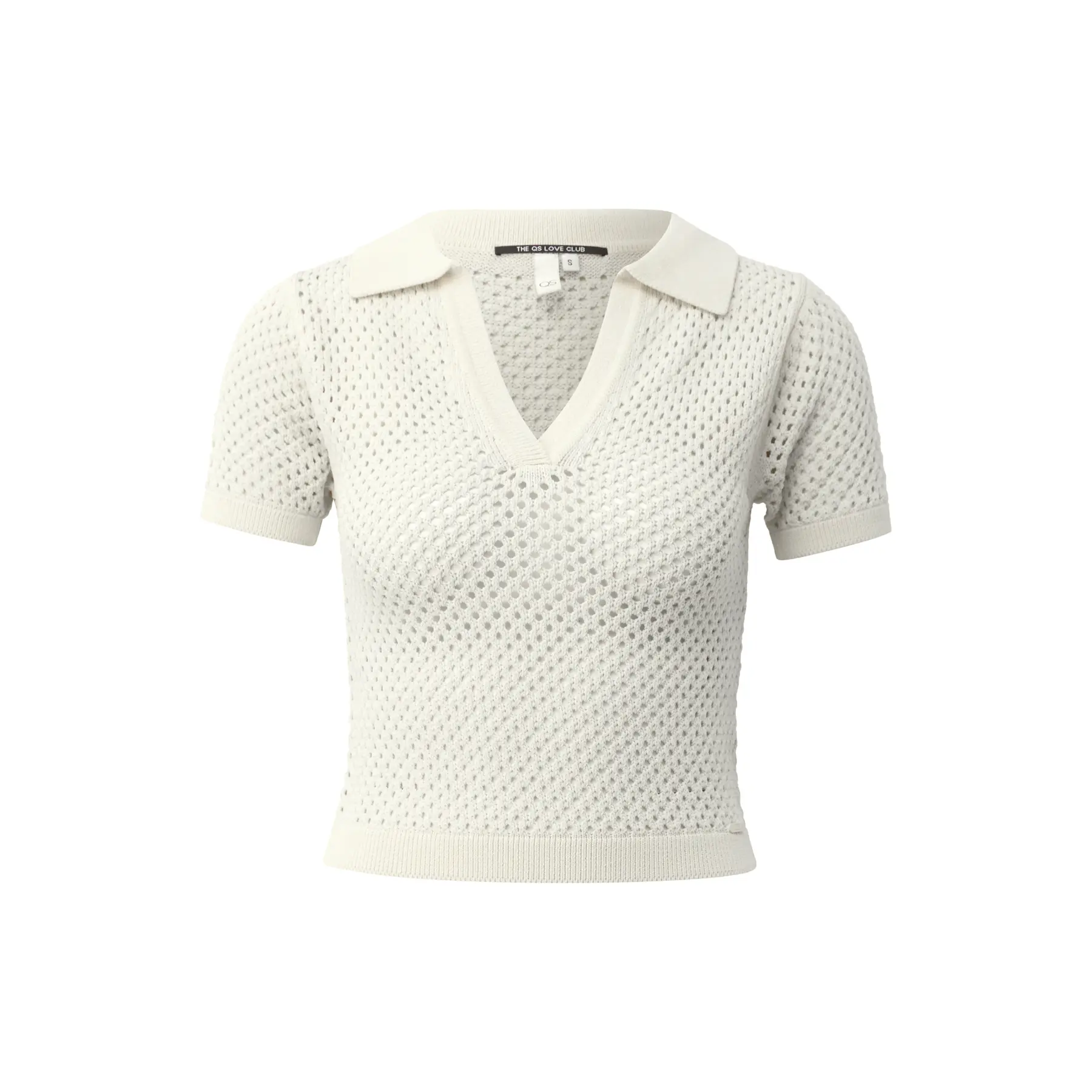 Pull col Polo mit kurzen Ärmeln und Lochmuster für Frauen QS Slim Fit