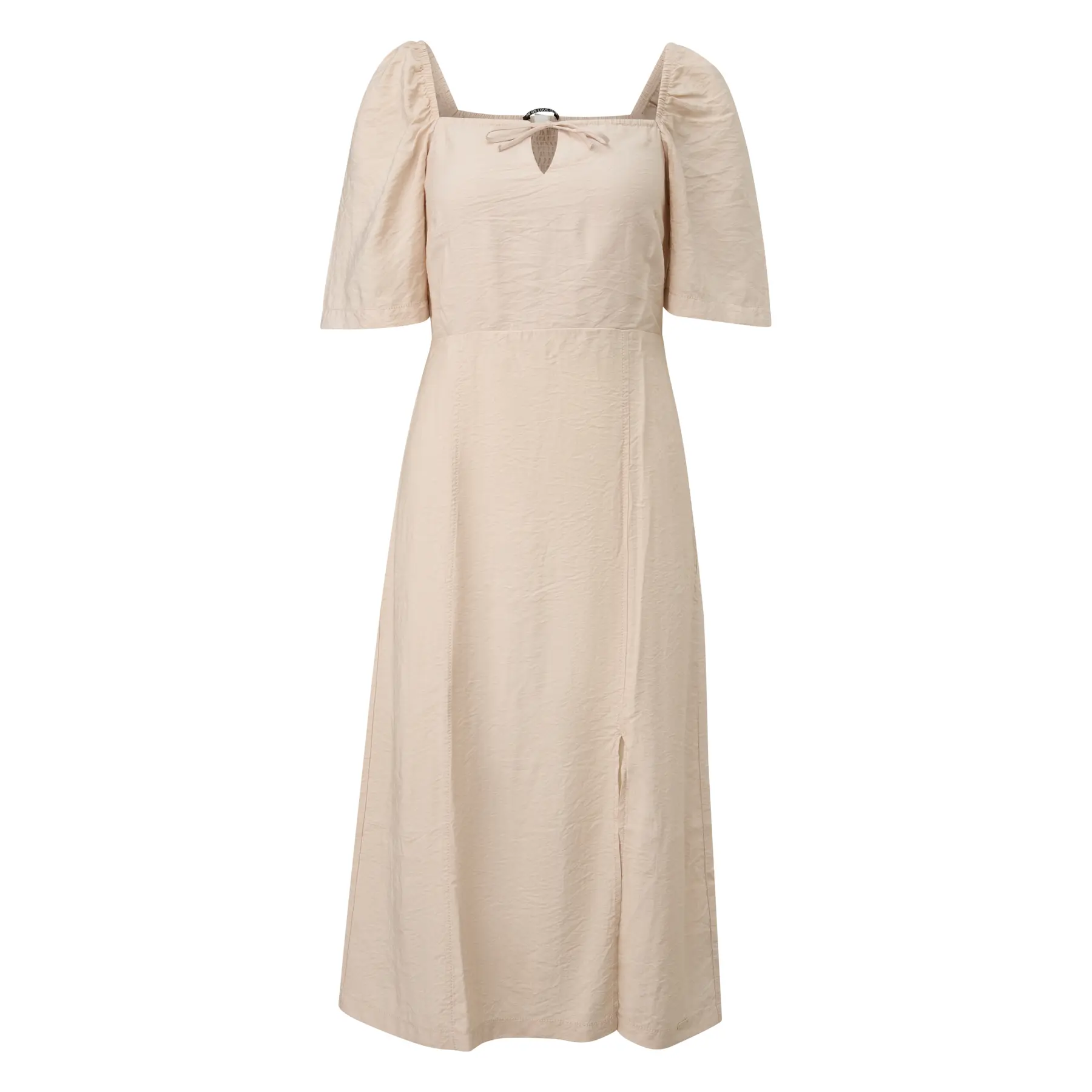 Vestito midi arricciato con scollatura quadrata donna