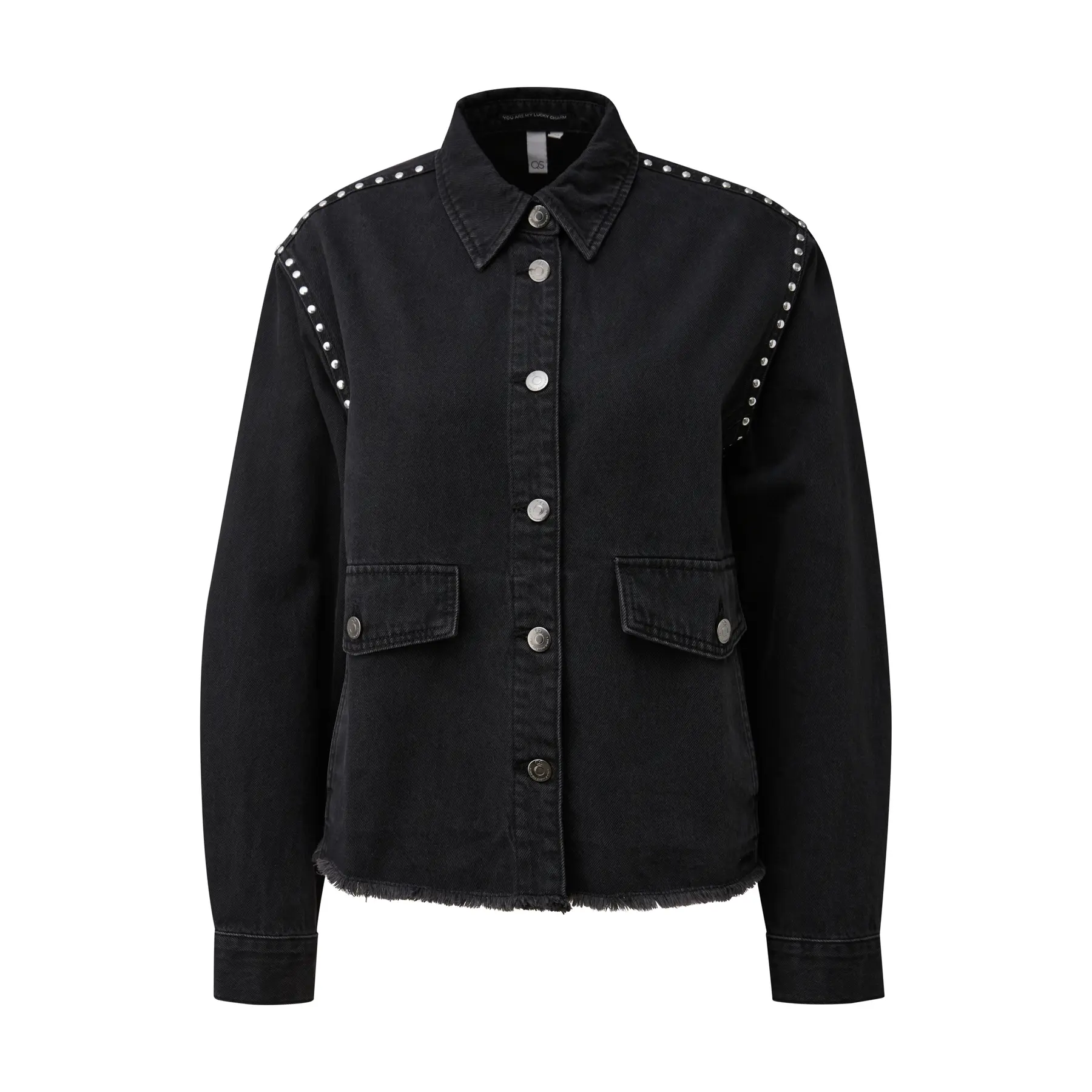 Schwarze Jeans-Hemdjacke Damen QS Oversize Fit