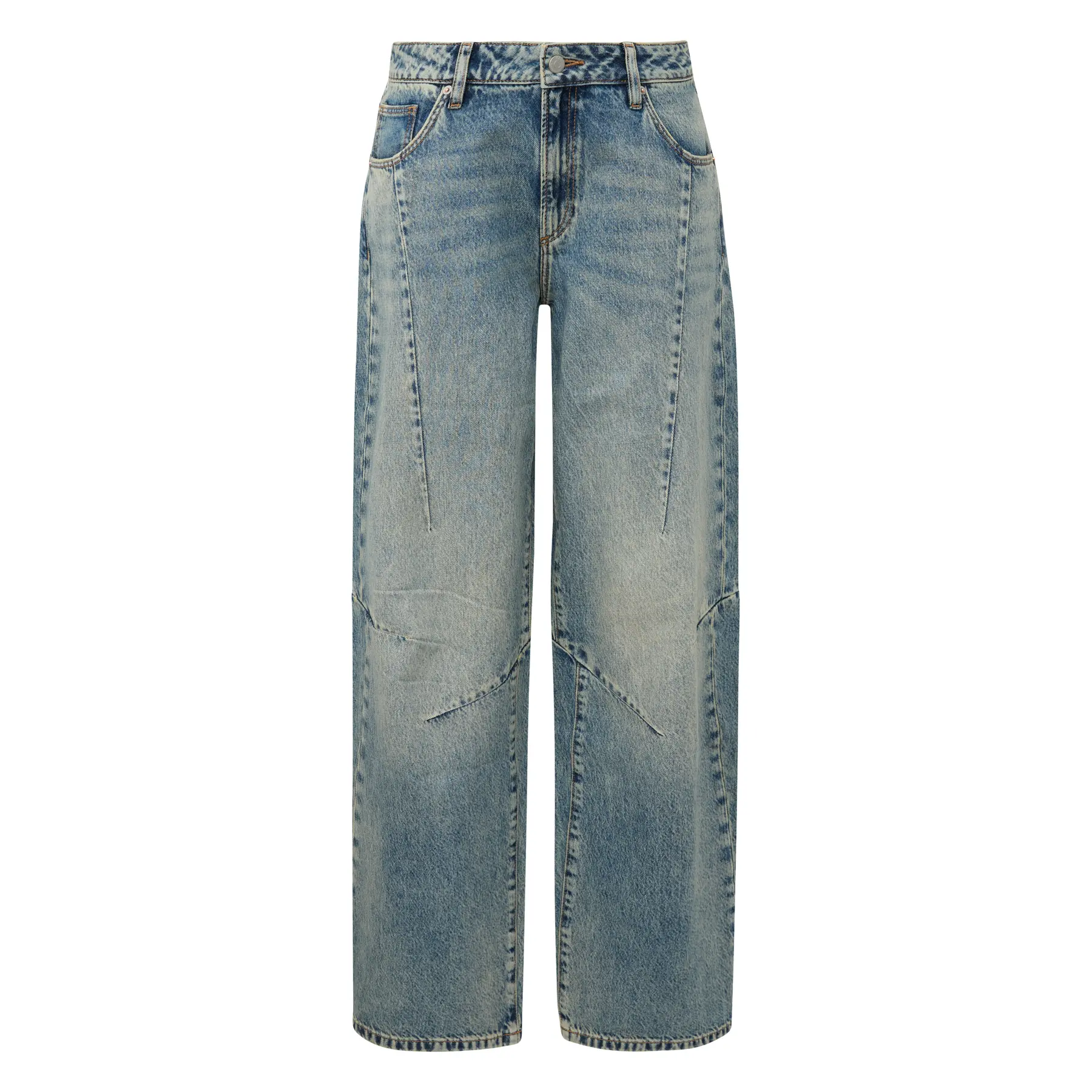 Jeans a gamba larga vita media effetto usato donna