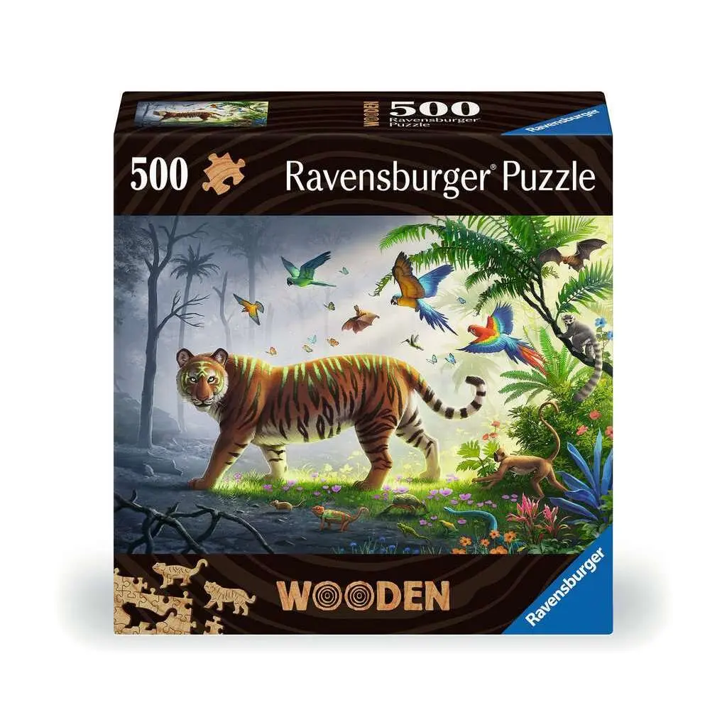 Rechteckiges Holzpuzzle mit 500 Teilen Ravensburger Tigre de la jungle