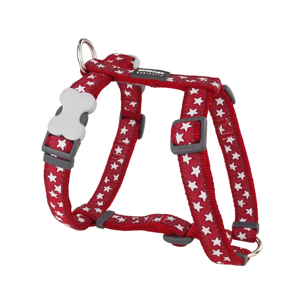 Red dingo - harnais design pour chien - rouge &eacute;toiles blanches - s