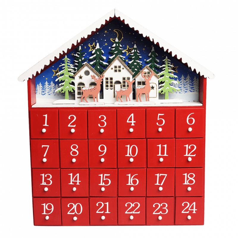 5027455444758 - Adventskalender aus Holz mit Led-Beleuchtung Maison rouge