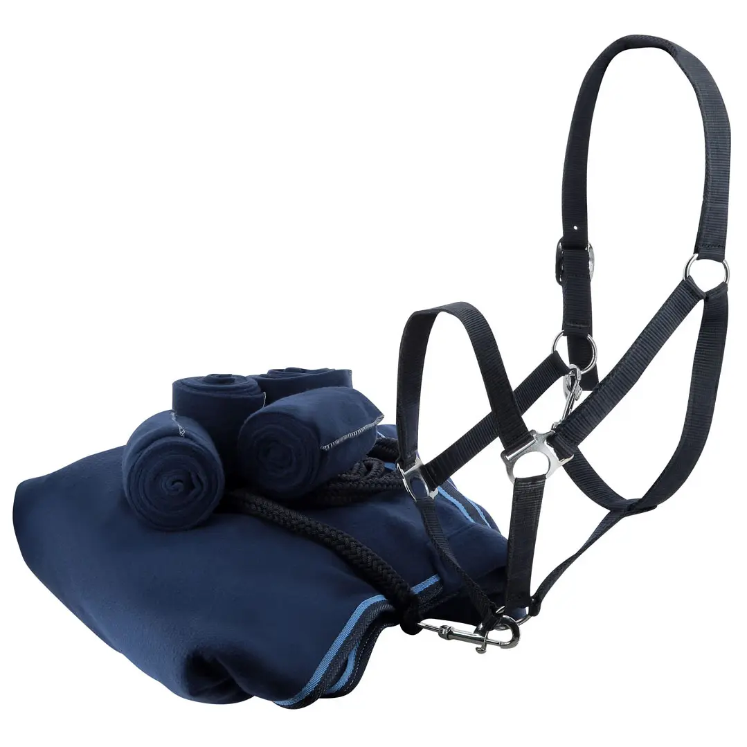 Set aus Halfter, Führstrick, 4 Fleecebandagen und Fleecedecke Riding World
