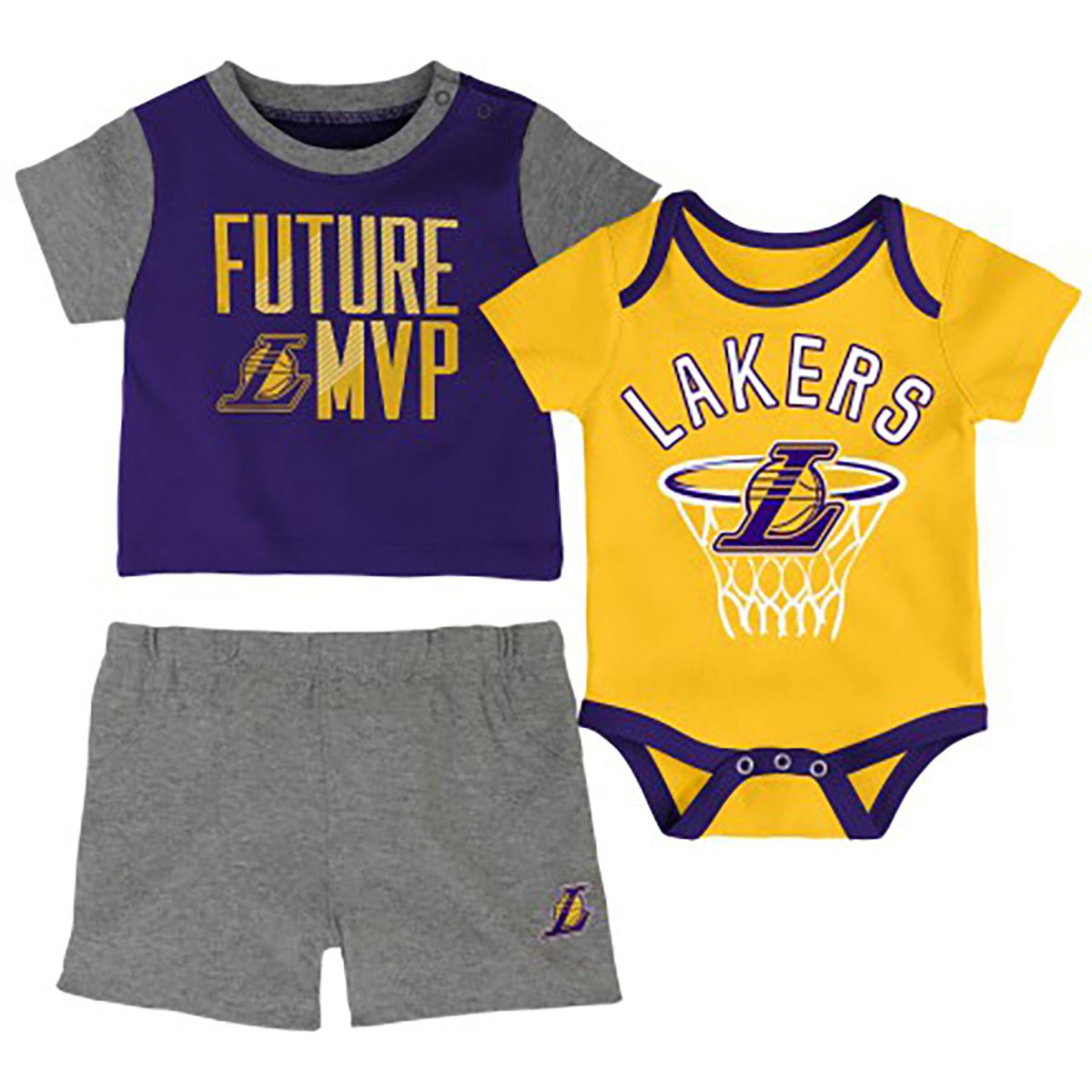 0195011330144 - Ensemble tee-shirtshort et body bébé Los Angeles Lakers Putting Up Number