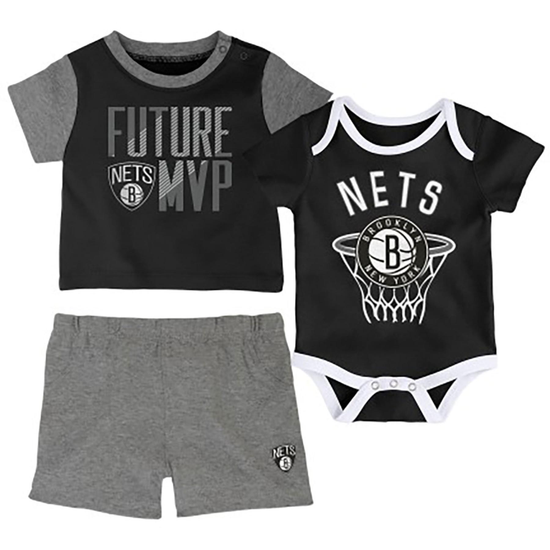 0195011330175 - Ensemble tee-shirtshort et body bébé Brooklyn Nets Putting Up Number
