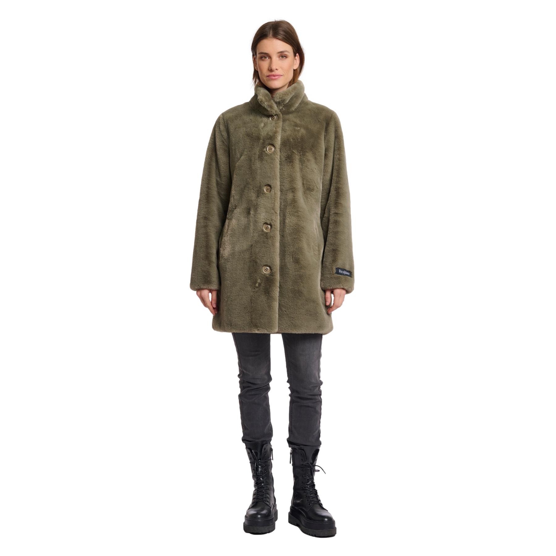 8720529534474 - Faux-Fur Mantel mit einfacher Knopfleiste für Frauen Nonna