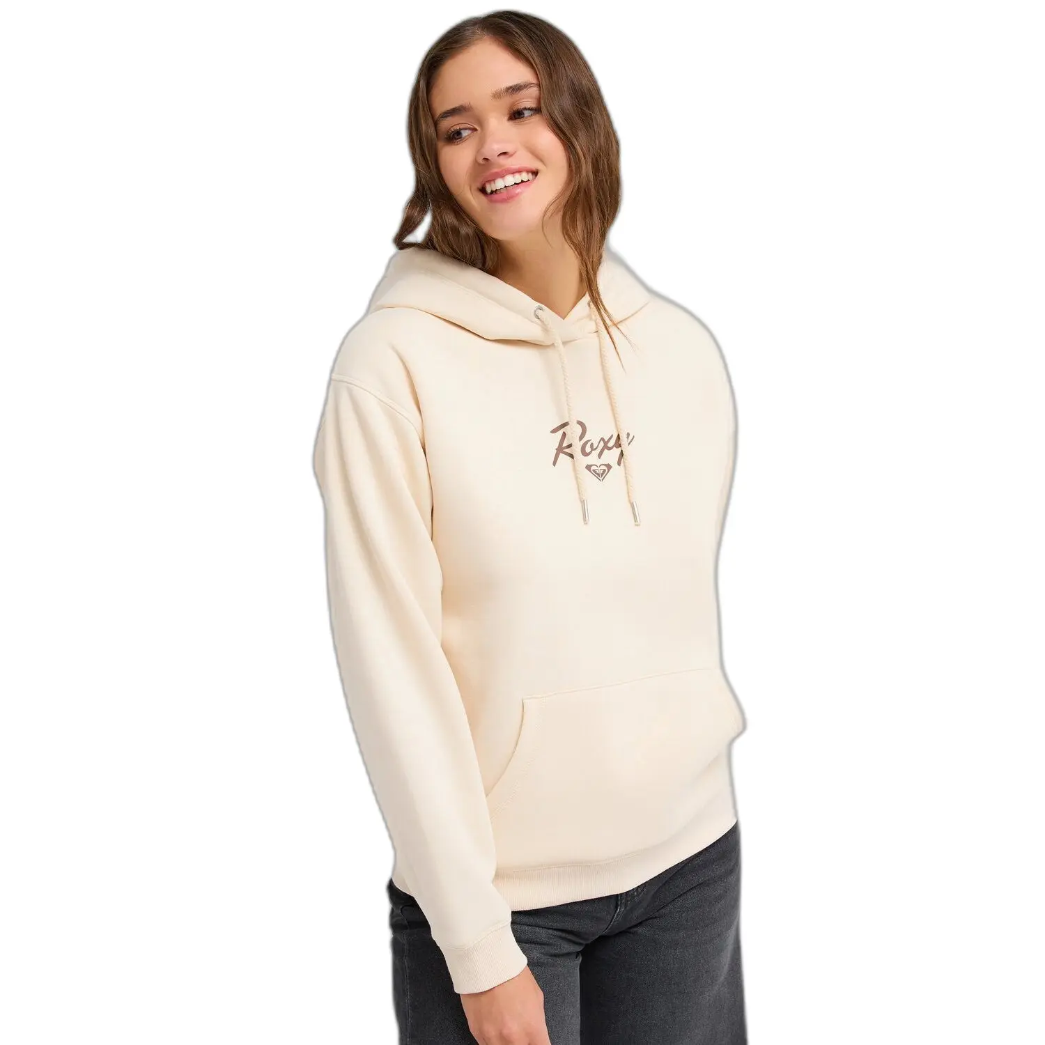 Roxy Women's Beige Hooded Sweatshirt Surf Stoked Brushed Vt