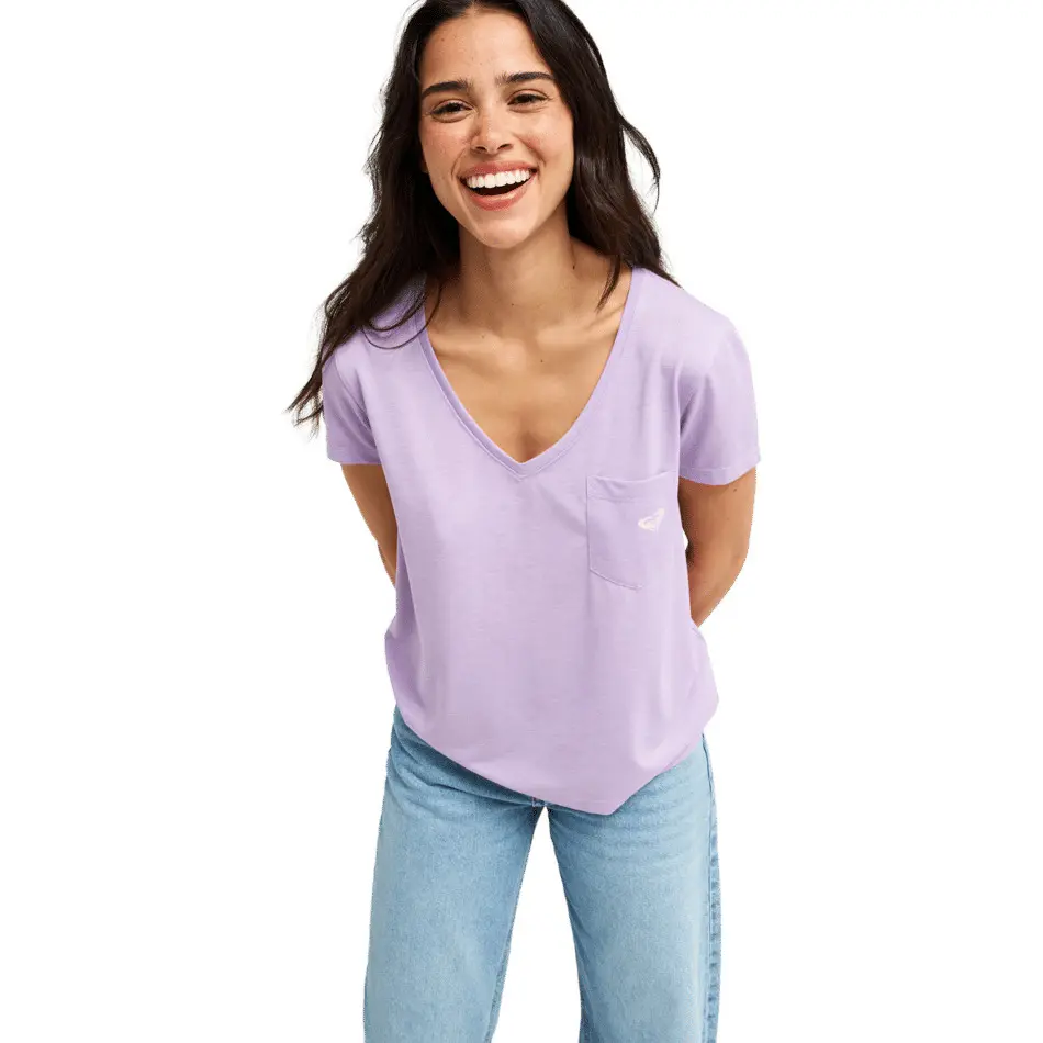 V-Ausschnitt T-Shirt mit Grafik auf der Rückseite Damen Roxy Laguna Green