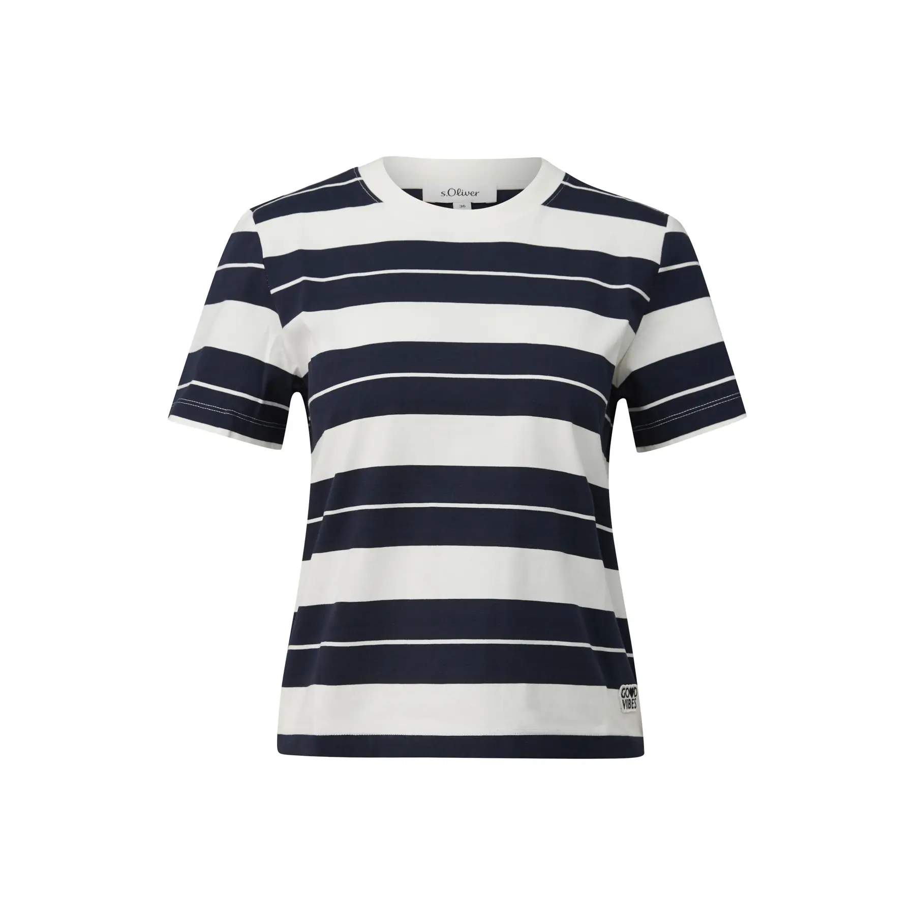 Gestreifter Baumwoll-T-Shirt mit Logo-Patch Damen s.Oliver