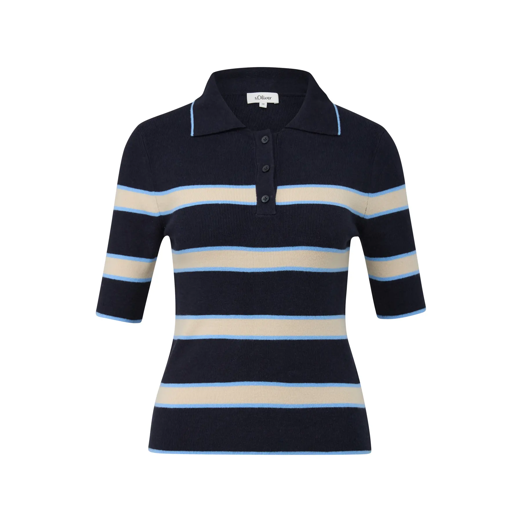 Gestreifter Kurzarm-Pool-Pullover mit Polo-Kragen für Damen s.Oliver