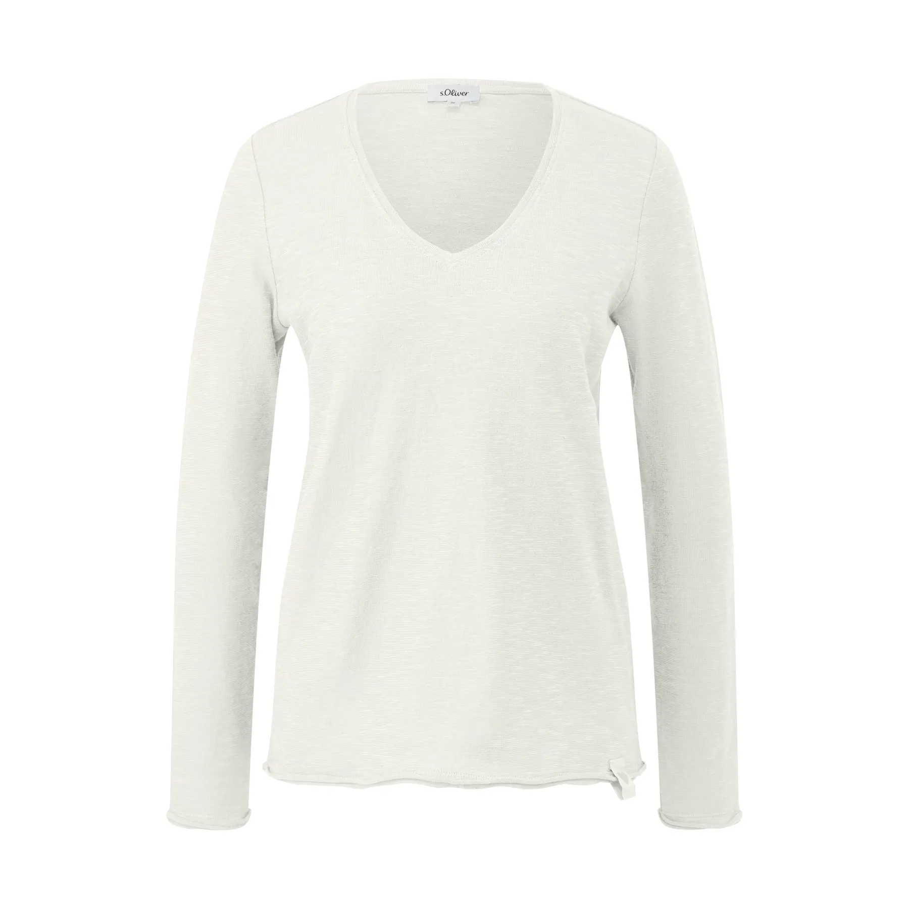 Jersey-T-Shirt mit V-Ausschnitt und Patch Artwork am Saum Damen s.Oliver