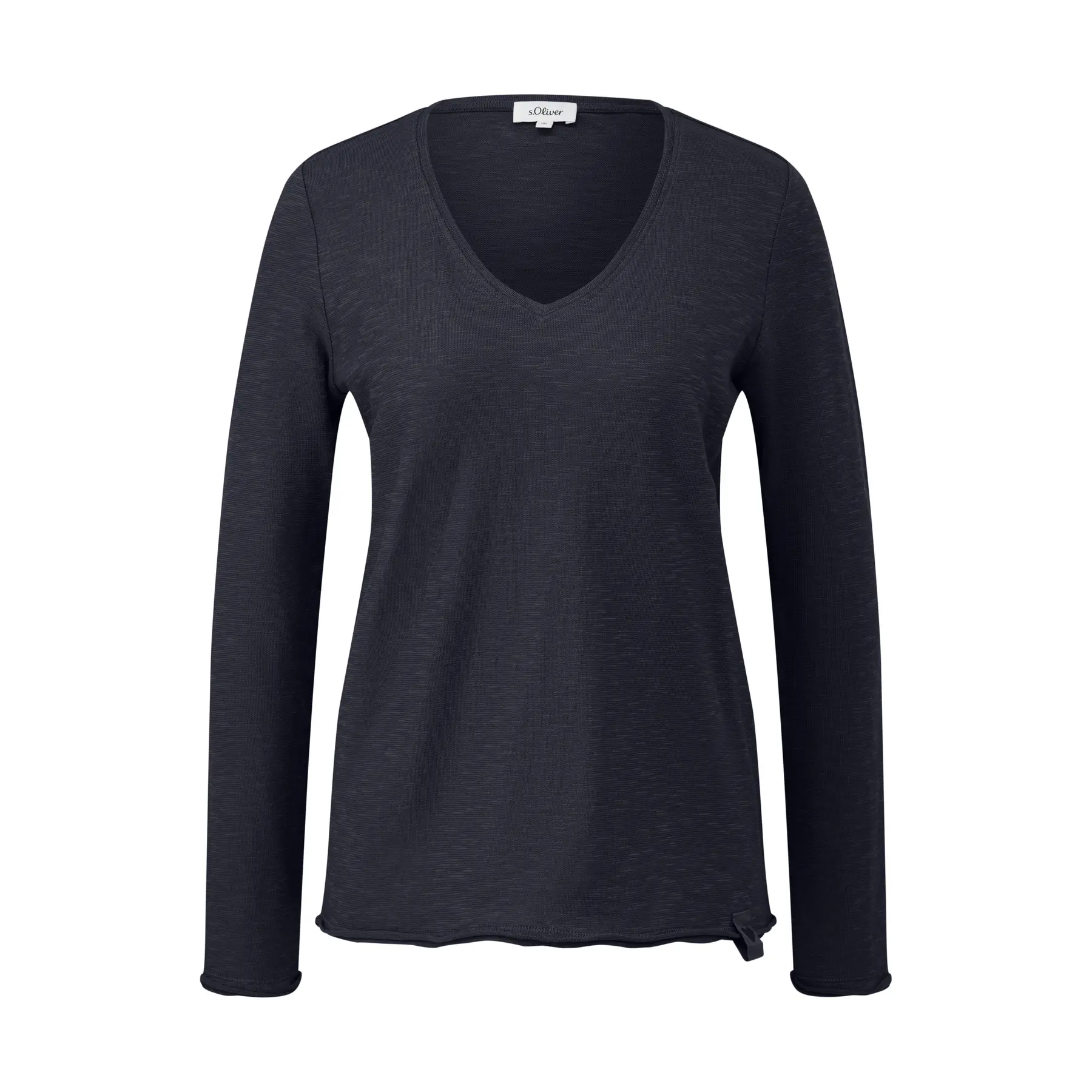 Jersey-T-Shirt mit V-Ausschnitt und Patch Artwork am Saum Damen s.Oliver
