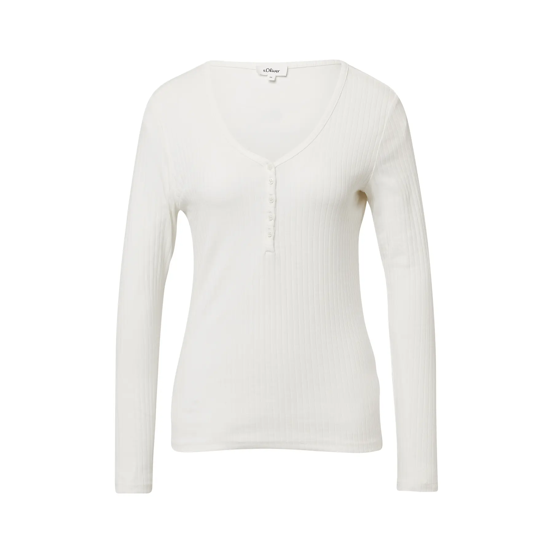Gestreiftes Ripp T-Shirt mit Henley-Kragen für Damen s.Oliver