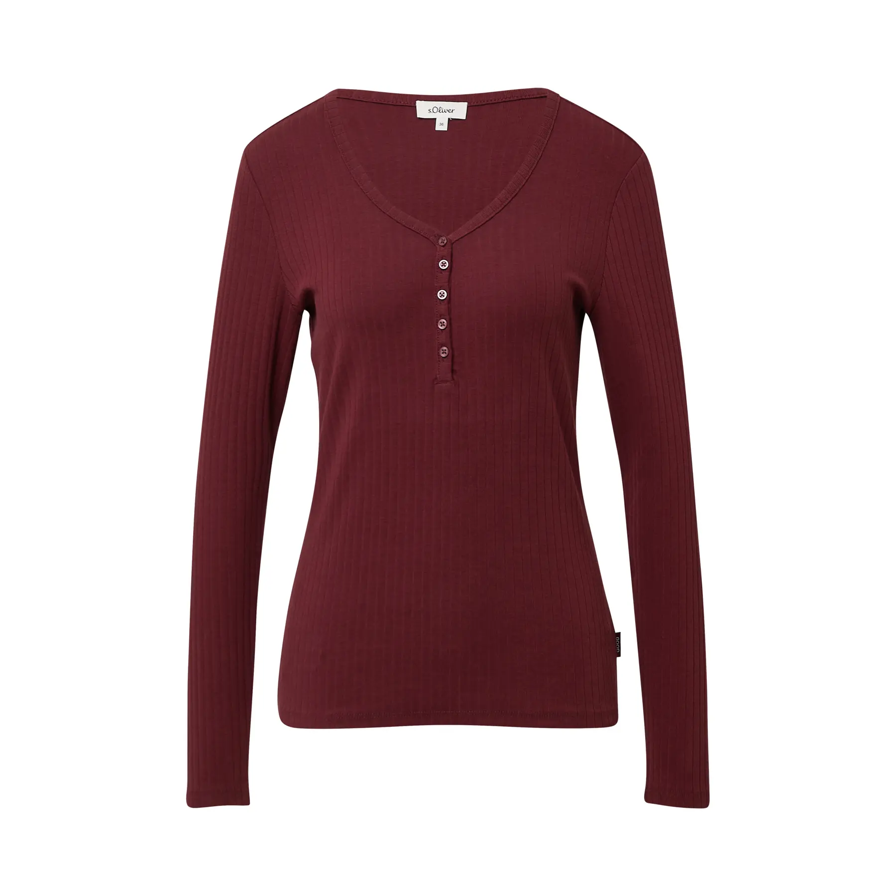 Gestreiftes Ripp T-Shirt mit Henley-Kragen für Damen s.Oliver