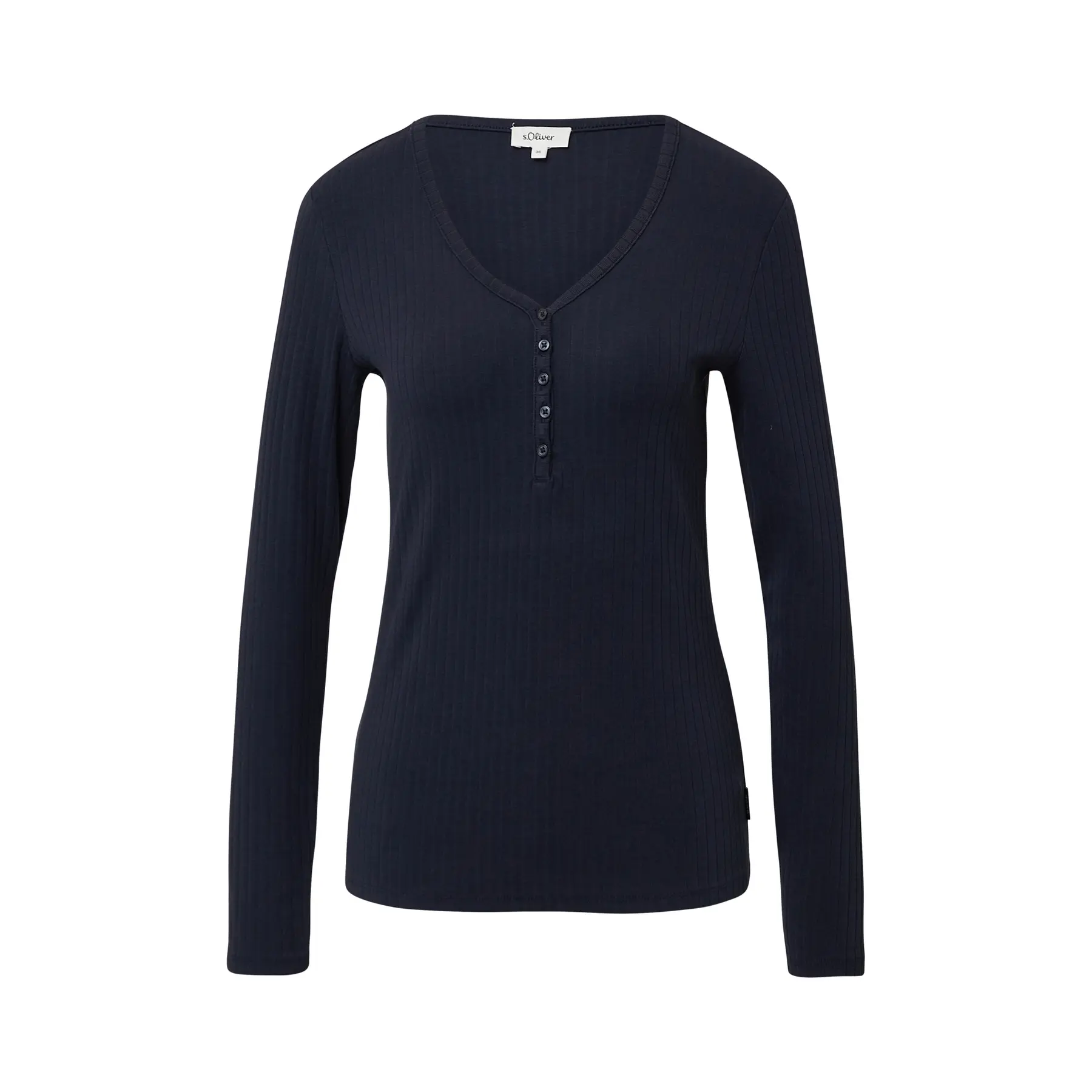 Gestreiftes Ripp T-Shirt mit Henley-Kragen für Damen s.Oliver