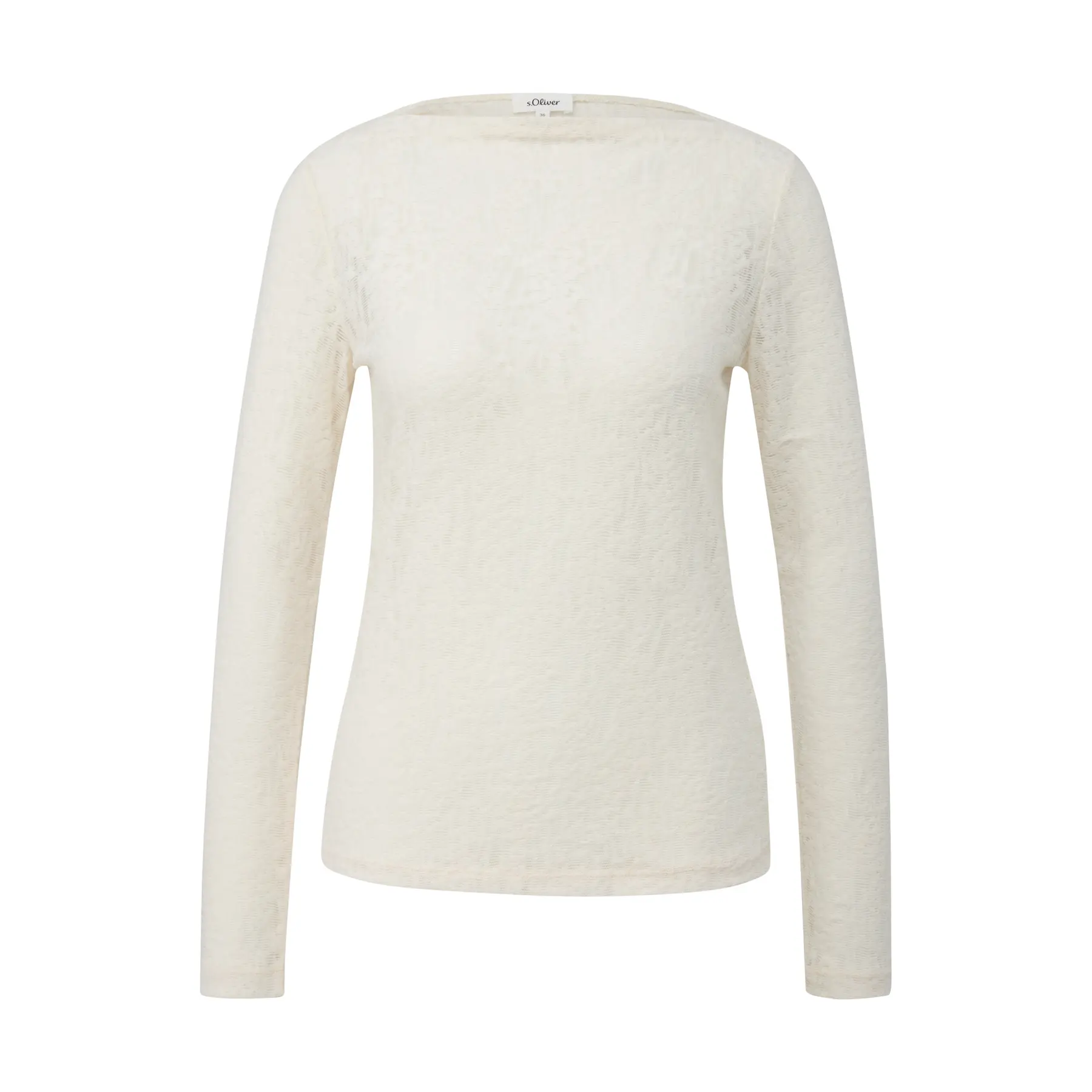 Strickjersey-Longsleeve-T-Shirt mit Spitze und Bootsausschnitt für Damen s.Oliver