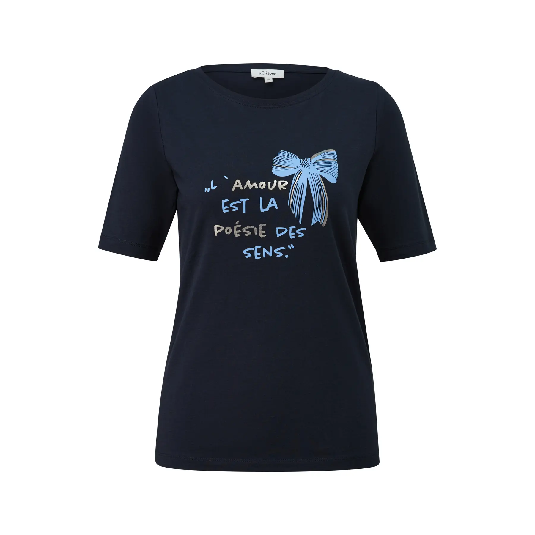 Damen Slim Fit T-Shirt aus Mischbaumwolle mit Druck vorne s.Oliver