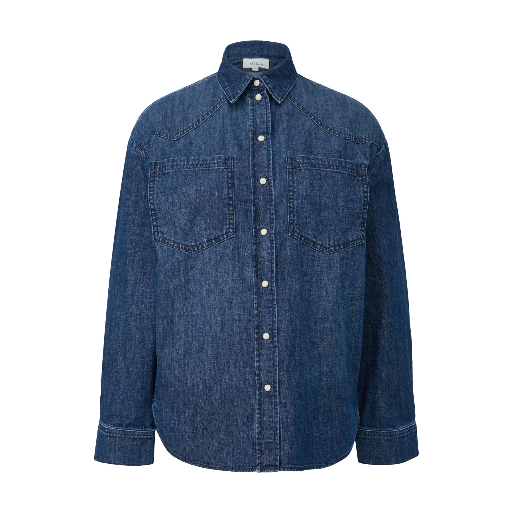 Oversize Baumwollbluse mit Kragen und aufgesetzter Tasche für Frauen s.Oliver