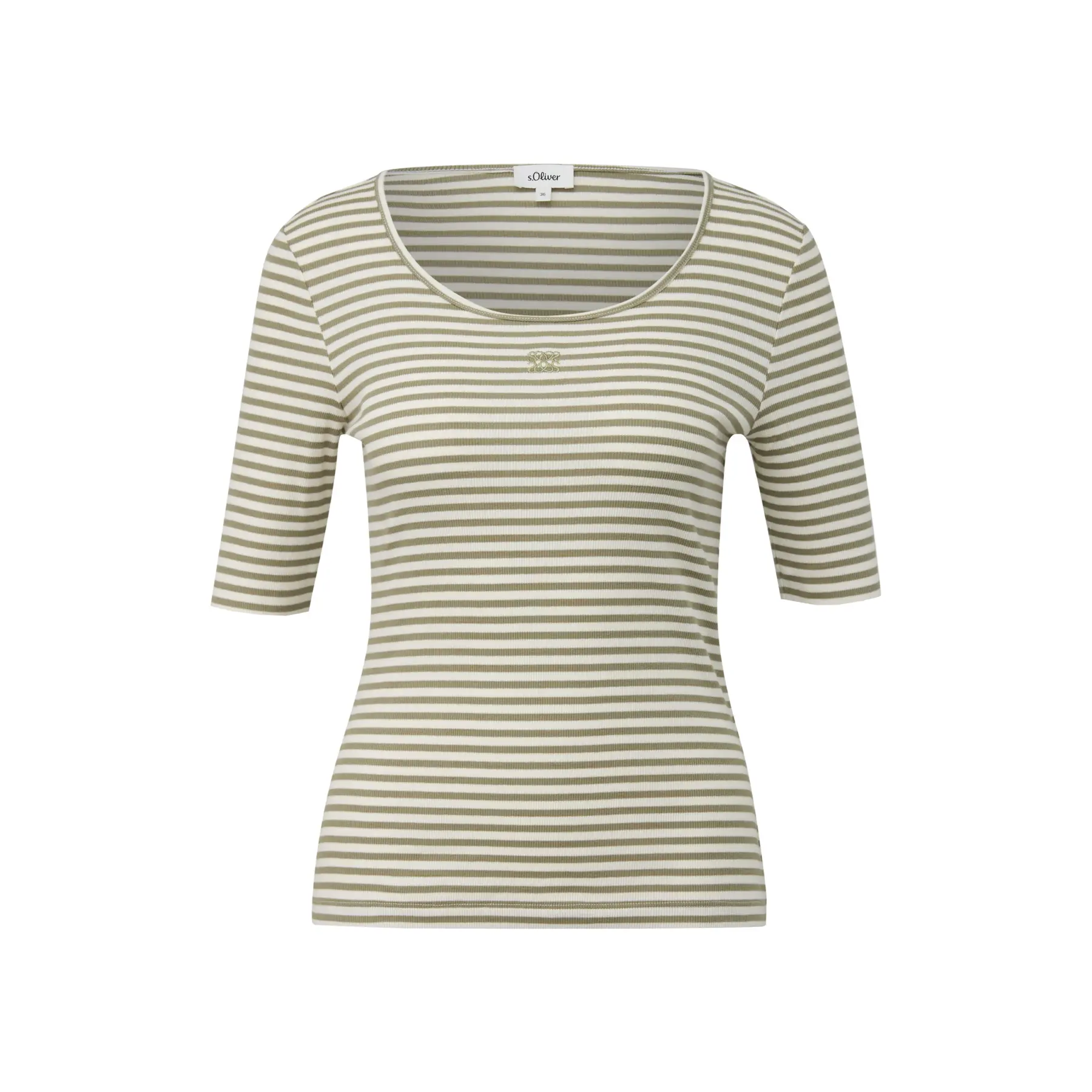 Gestreiftes T-Shirt aus weichem Baumwollmischgewebe mit Damen-Artwork s.Oliver
