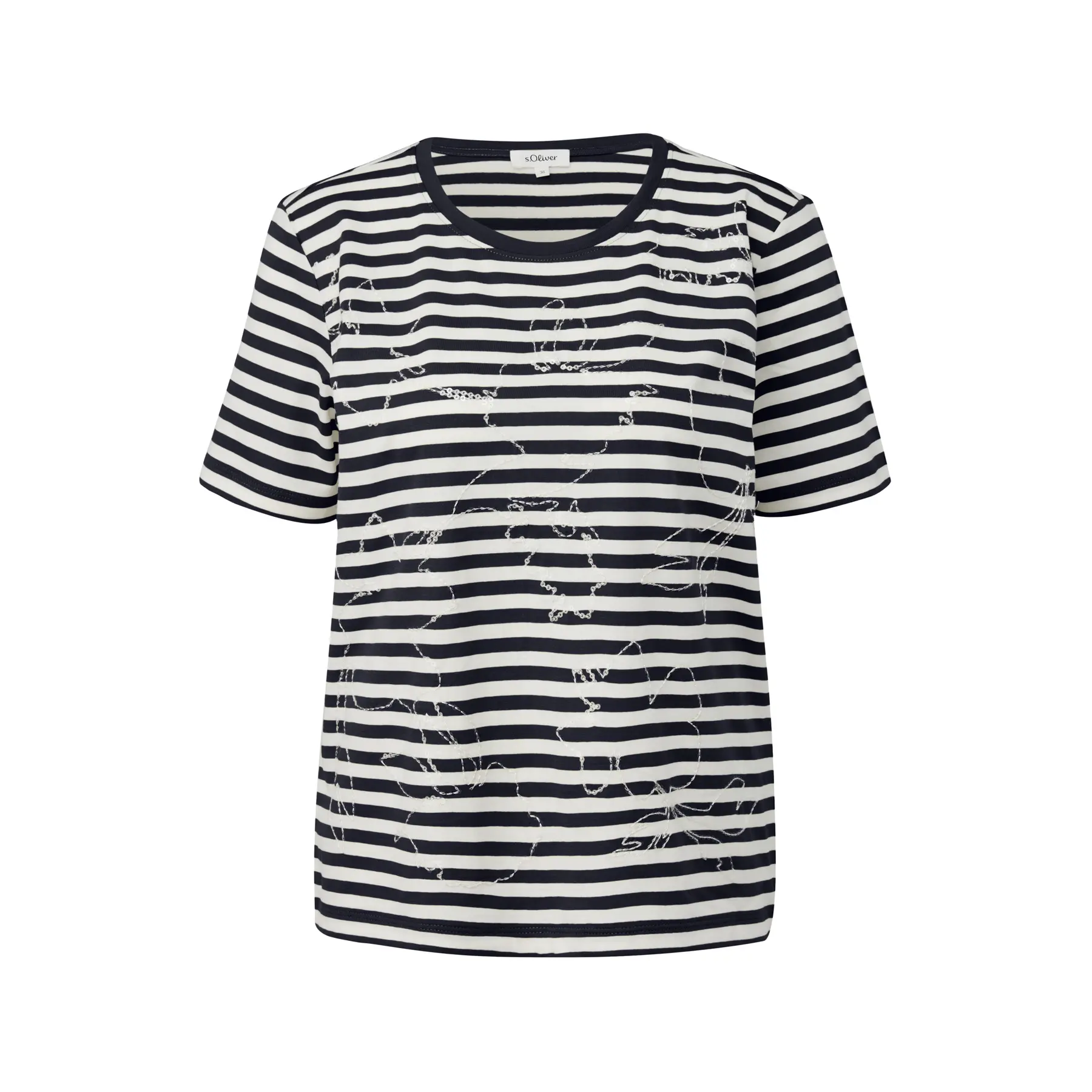 Gestreifter Jersey T-Shirt mit Stickerei für Damen s.Oliver