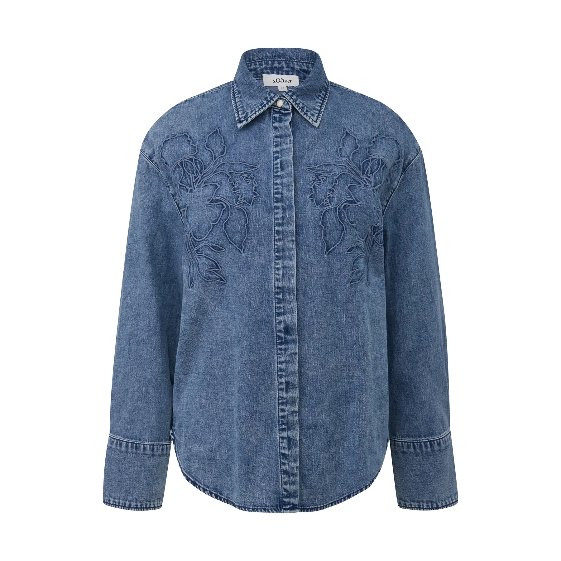 Denimbluse mit Stickerei und verdeckter Knopfleiste Damen s.Oliver