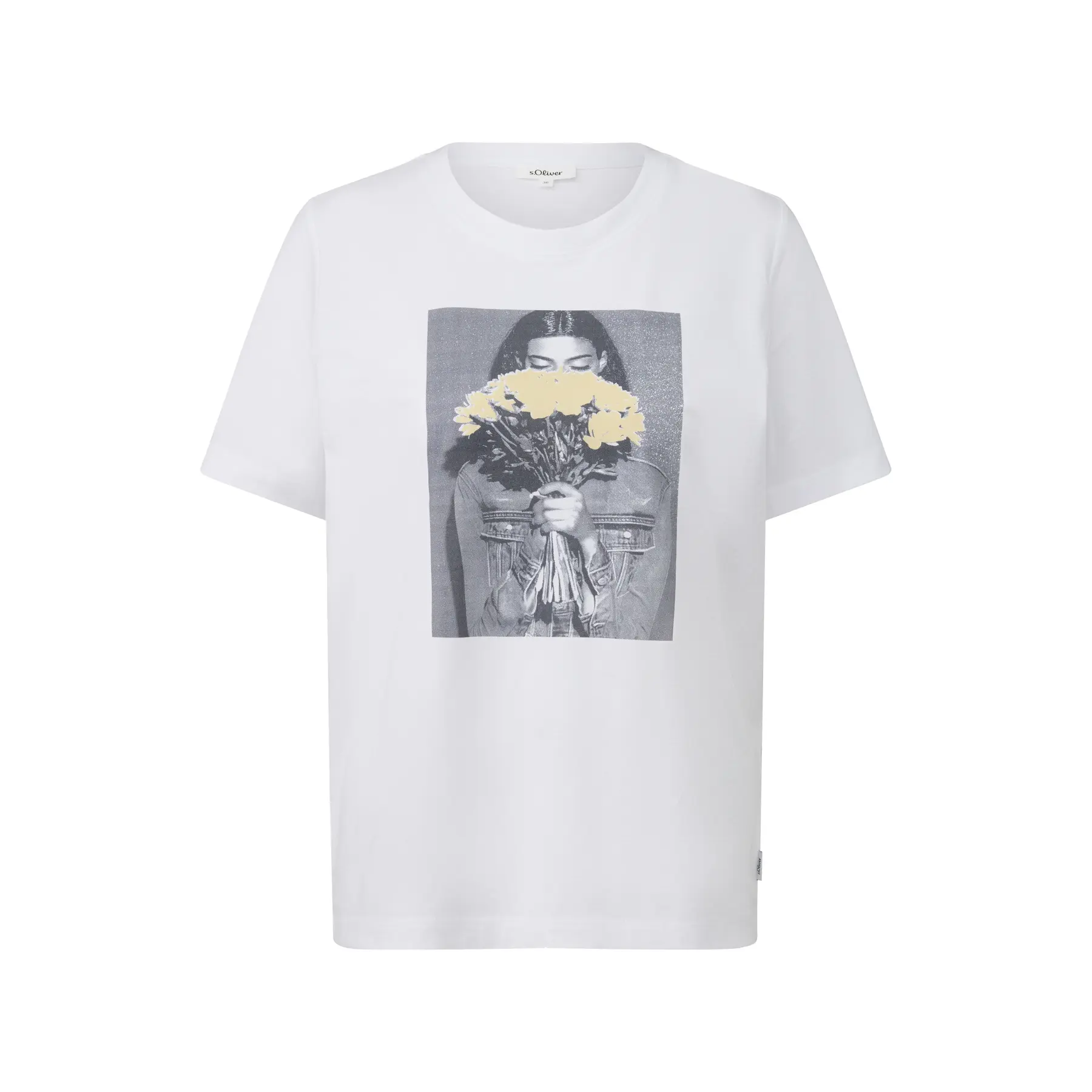 Damen T-Shirt aus weichem Baumwollmaterial mit Frontdruck und Logo-Patch s.Oliver