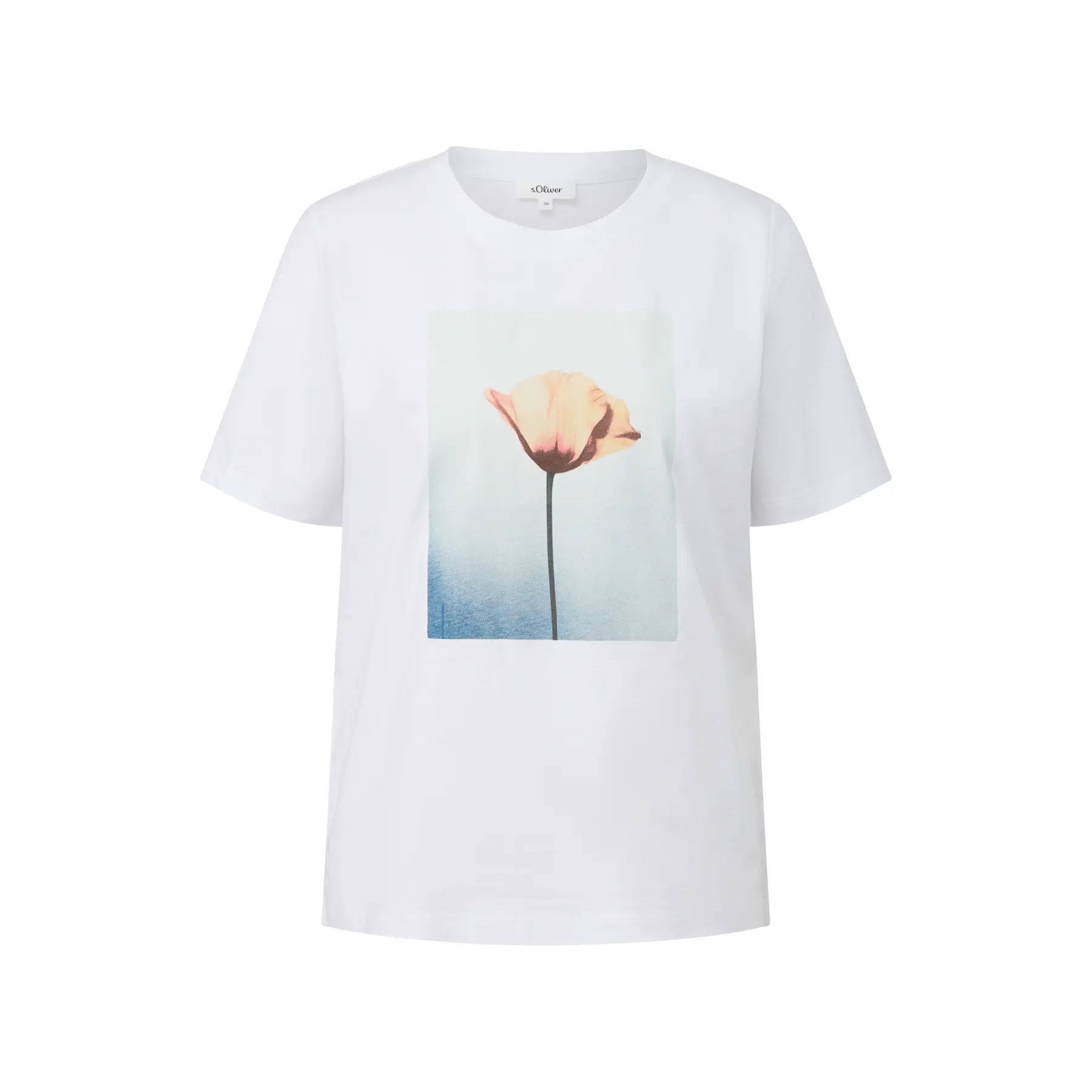 Damen T-Shirt aus weichem Baumwollmaterial mit Frontdruck und Logo-Patch s.Oliver