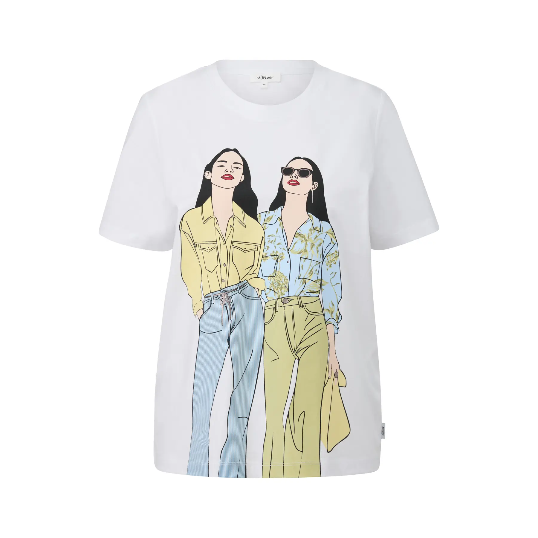 Damen T-Shirt aus weichem Baumwollmaterial mit Frontdruck und Logo-Patch s.Oliver
