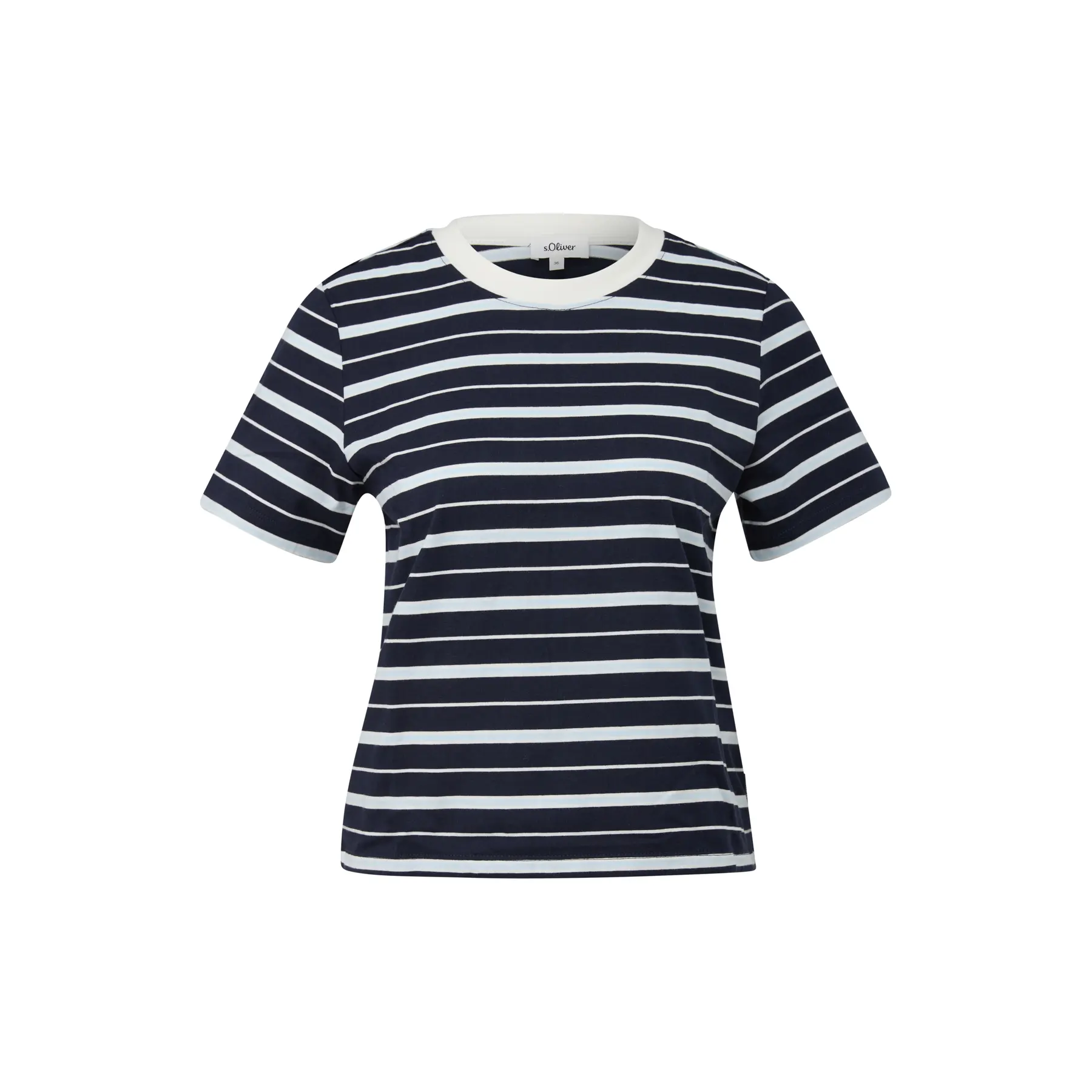 Gestreifter Jersey T-Shirt mit Logoapplikation Damen s.Oliver