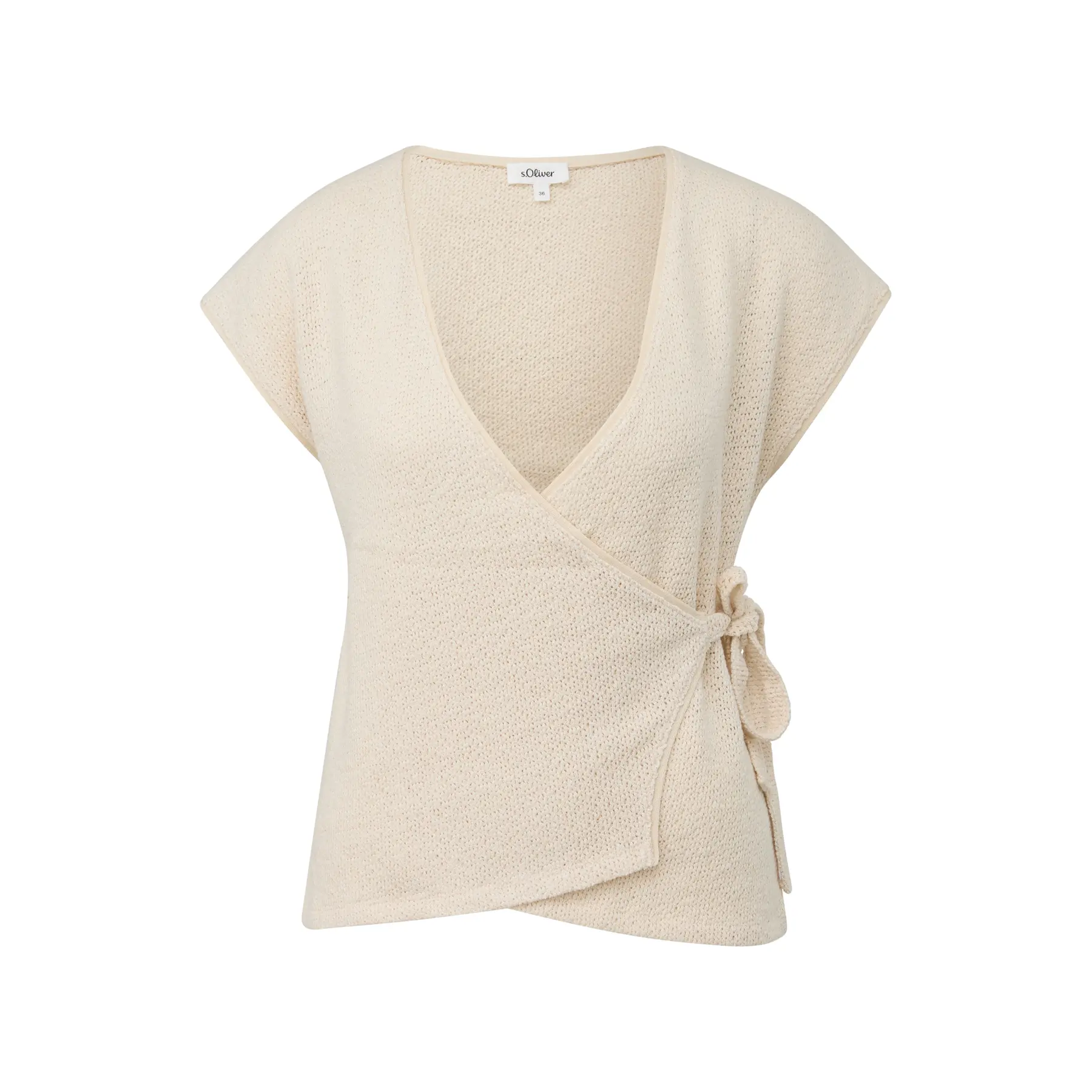 T-Shirt aus weichem Baumwollmix mit V-Ausschnitt und gerolltem Saum für Damen s.Oliver