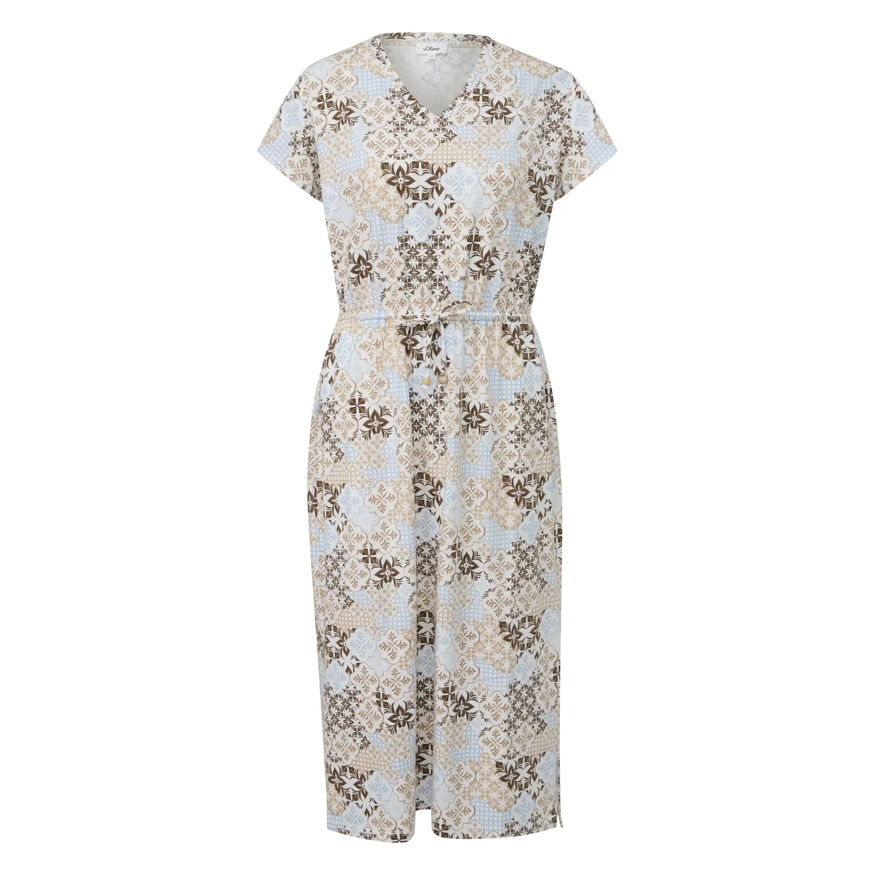 Midi-Kleid aus Baumwollmix mit Kordelzug und V-Ausschnitt für Damen s.Oliver