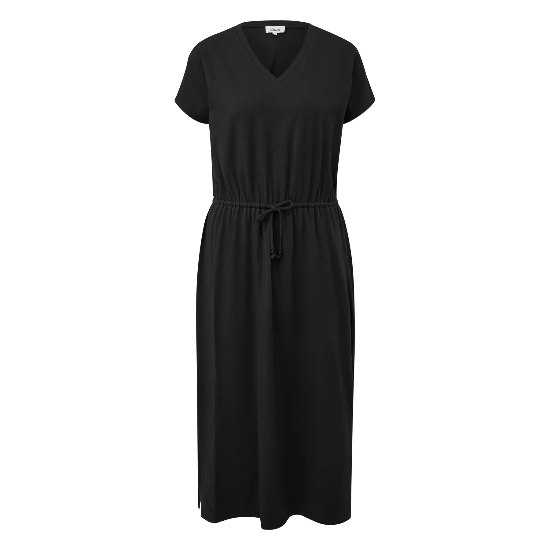 Midi-Kleid aus Baumwollmix mit Kordelzug und V-Ausschnitt für Damen s.Oliver