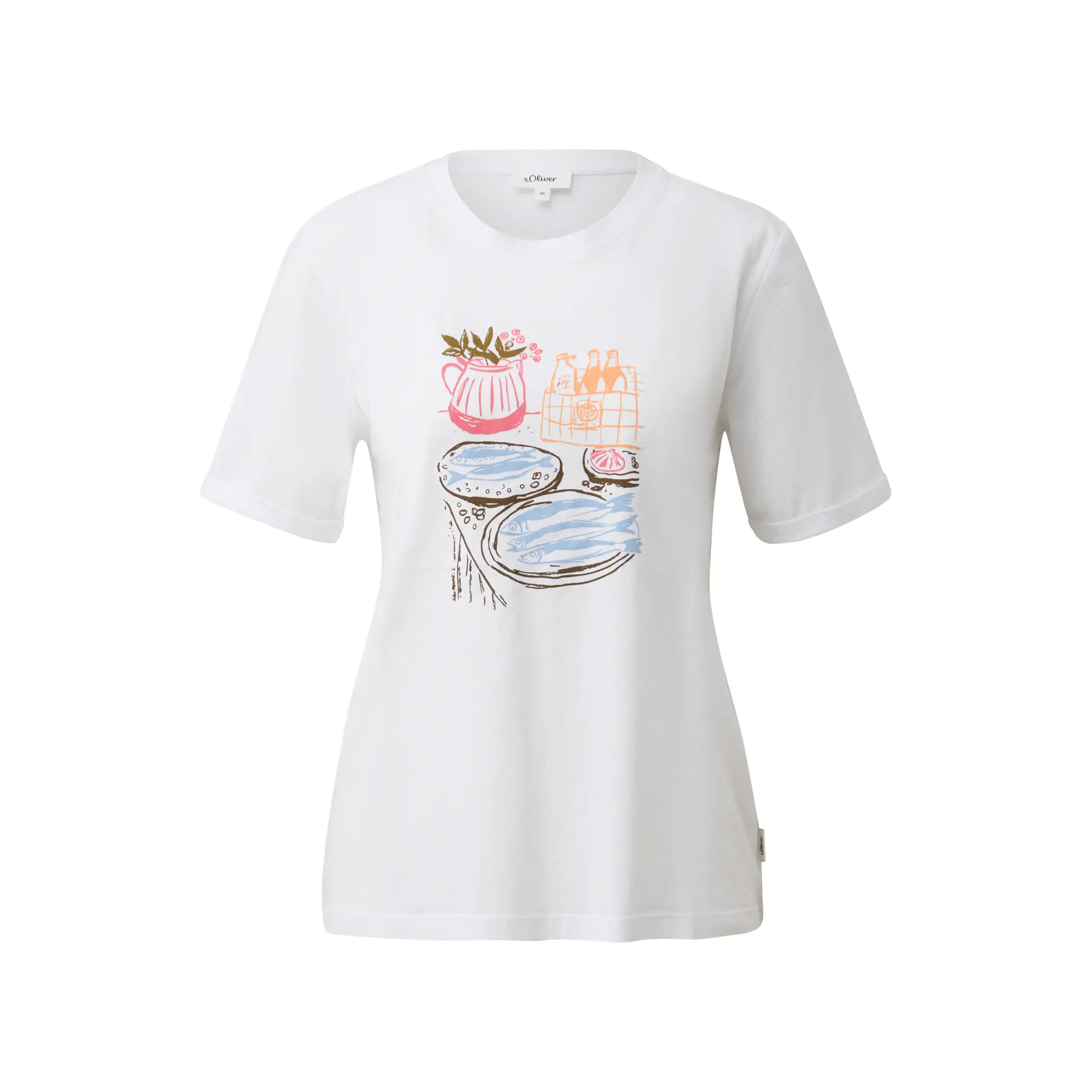 T-Shirt aus weichem Baumwollmaterial mit Druck auf der Vorderseite, lockere Passform, Damen s.Oliver