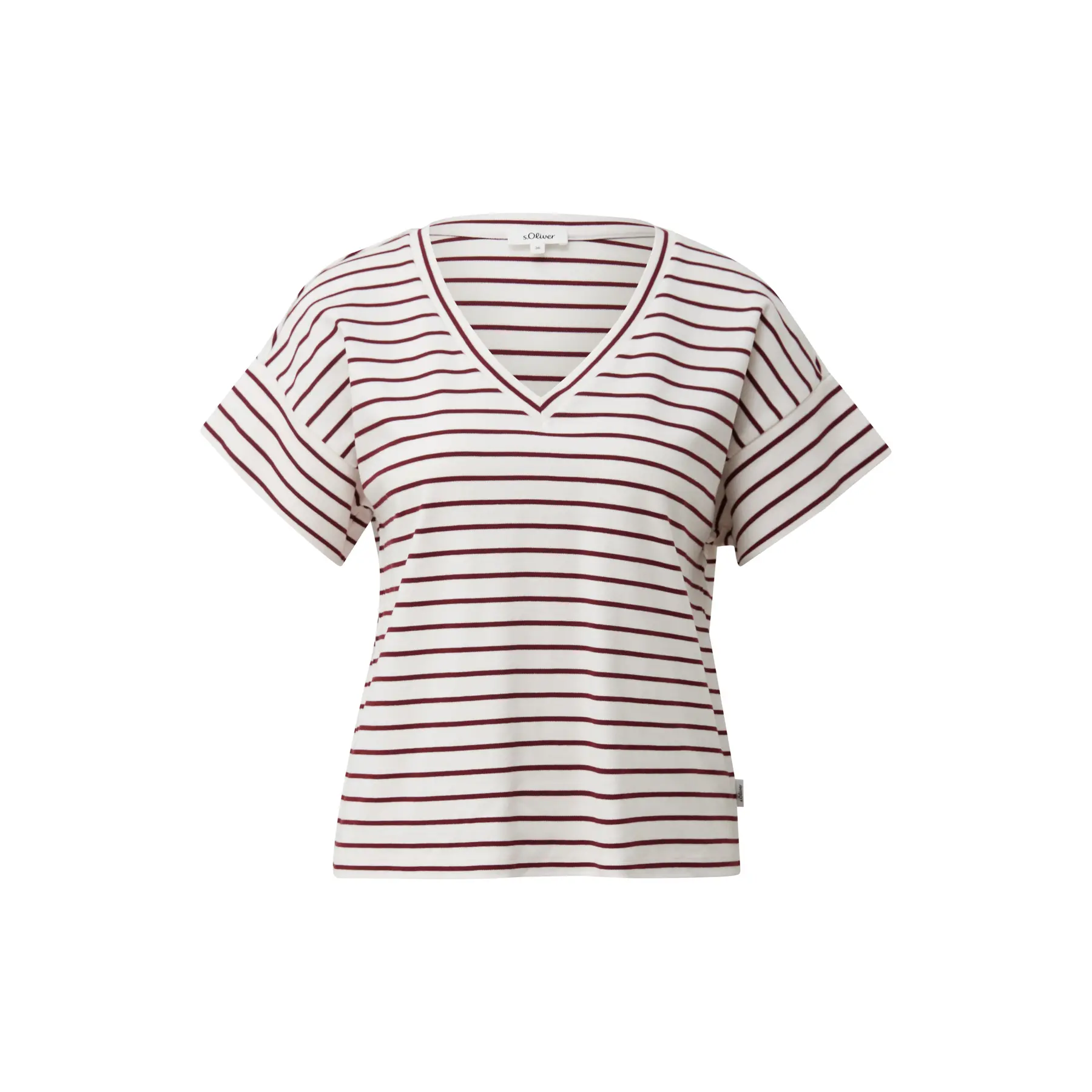 Gestreifter Interlock-Jersey V-Ausschnitt T-Shirt für Damen s.Oliver