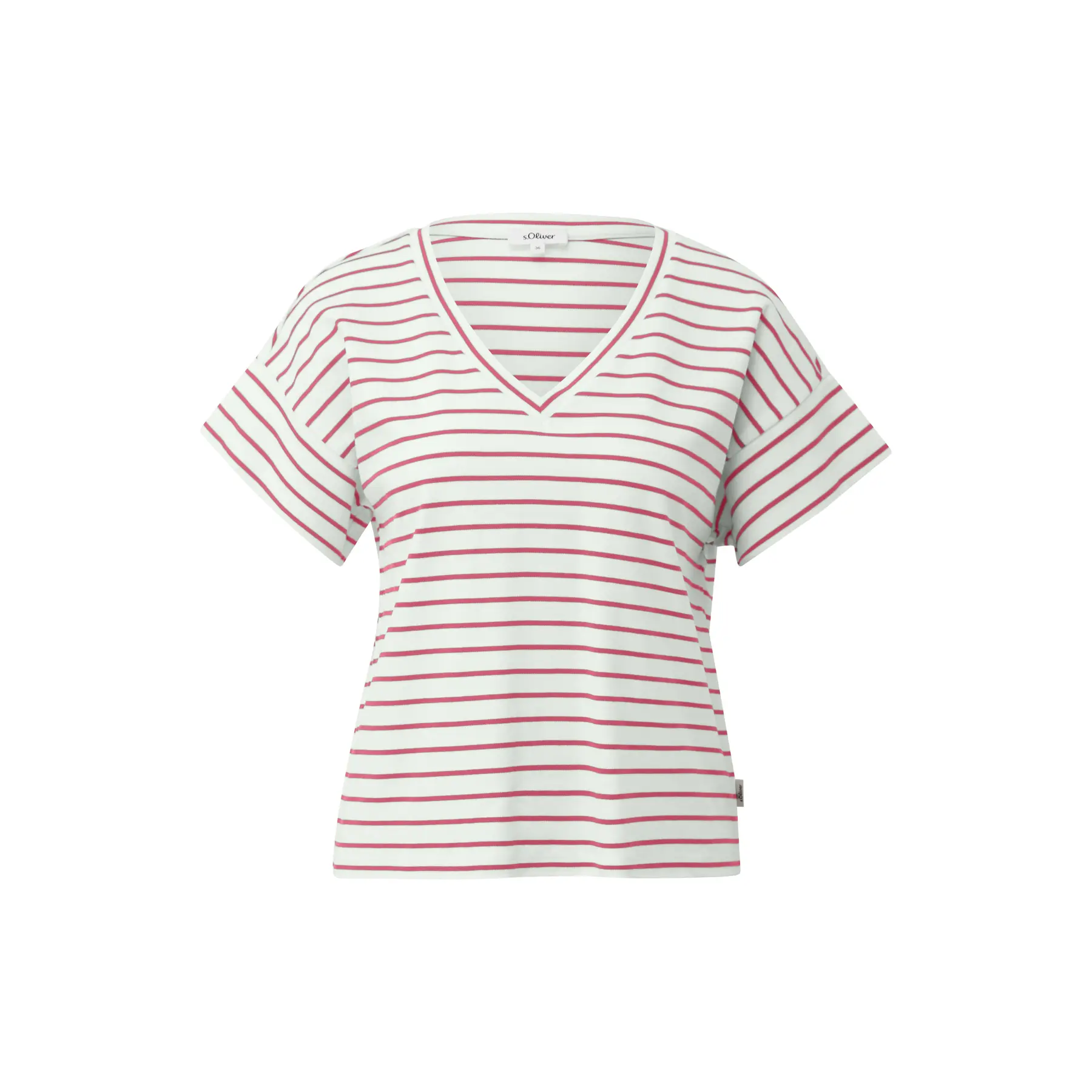 Gestreifter Interlock-Jersey V-Ausschnitt T-Shirt für Damen s.Oliver