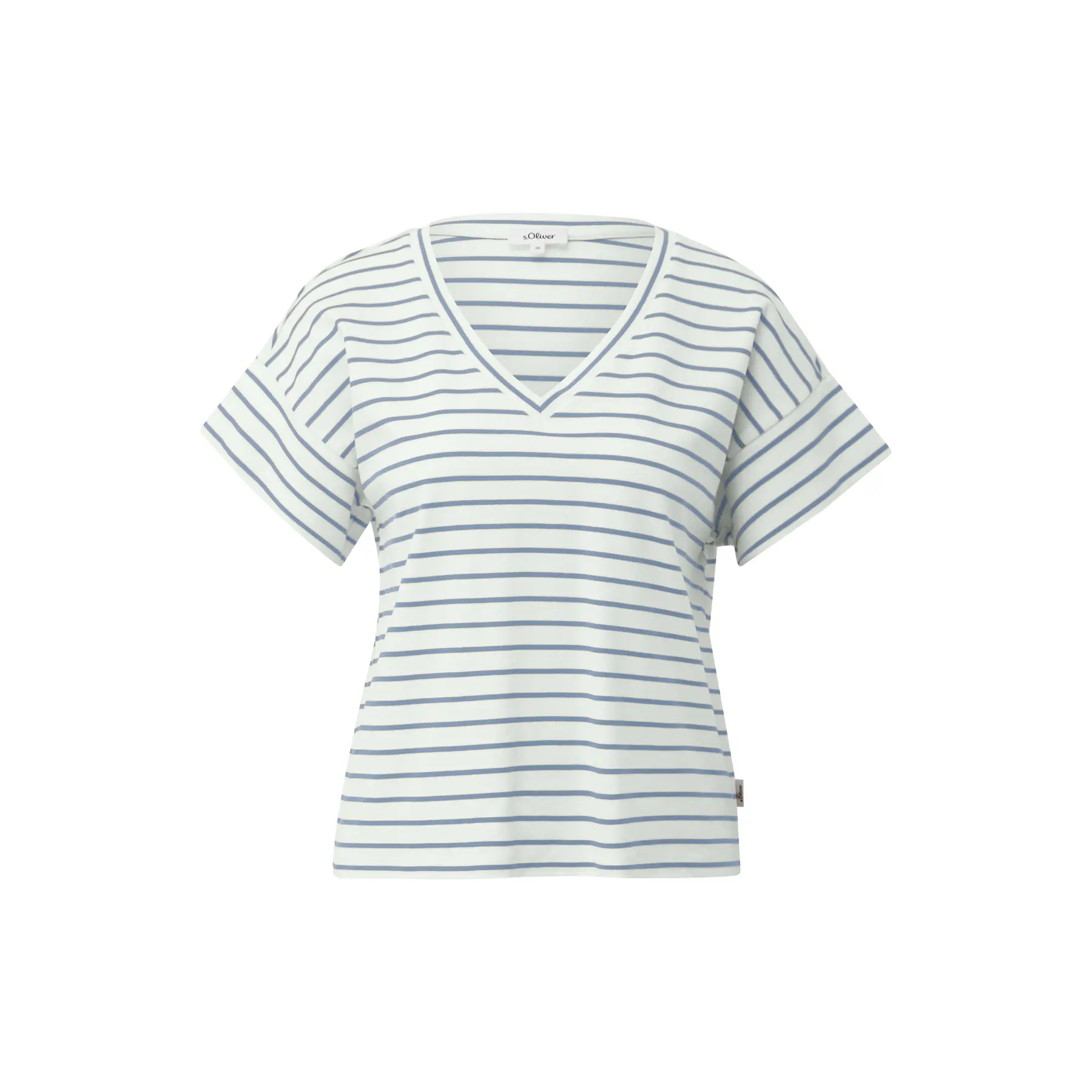 Gestreifter Interlock-Jersey V-Ausschnitt T-Shirt für Damen s.Oliver