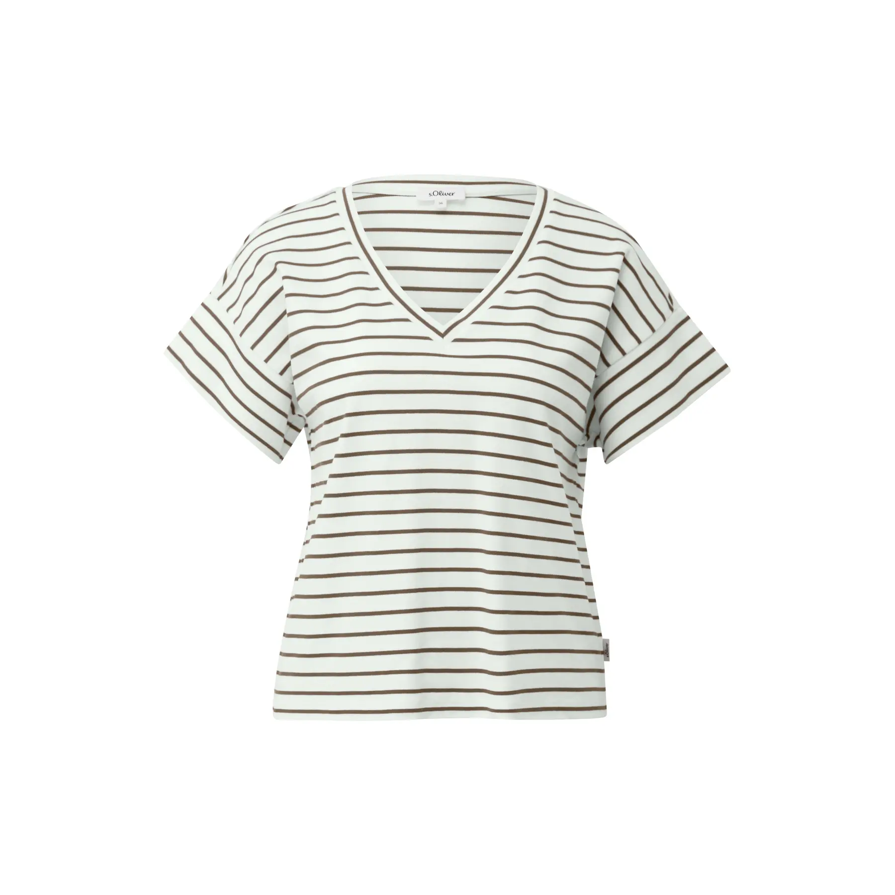 Gestreifter Interlock-Jersey V-Ausschnitt T-Shirt für Damen s.Oliver