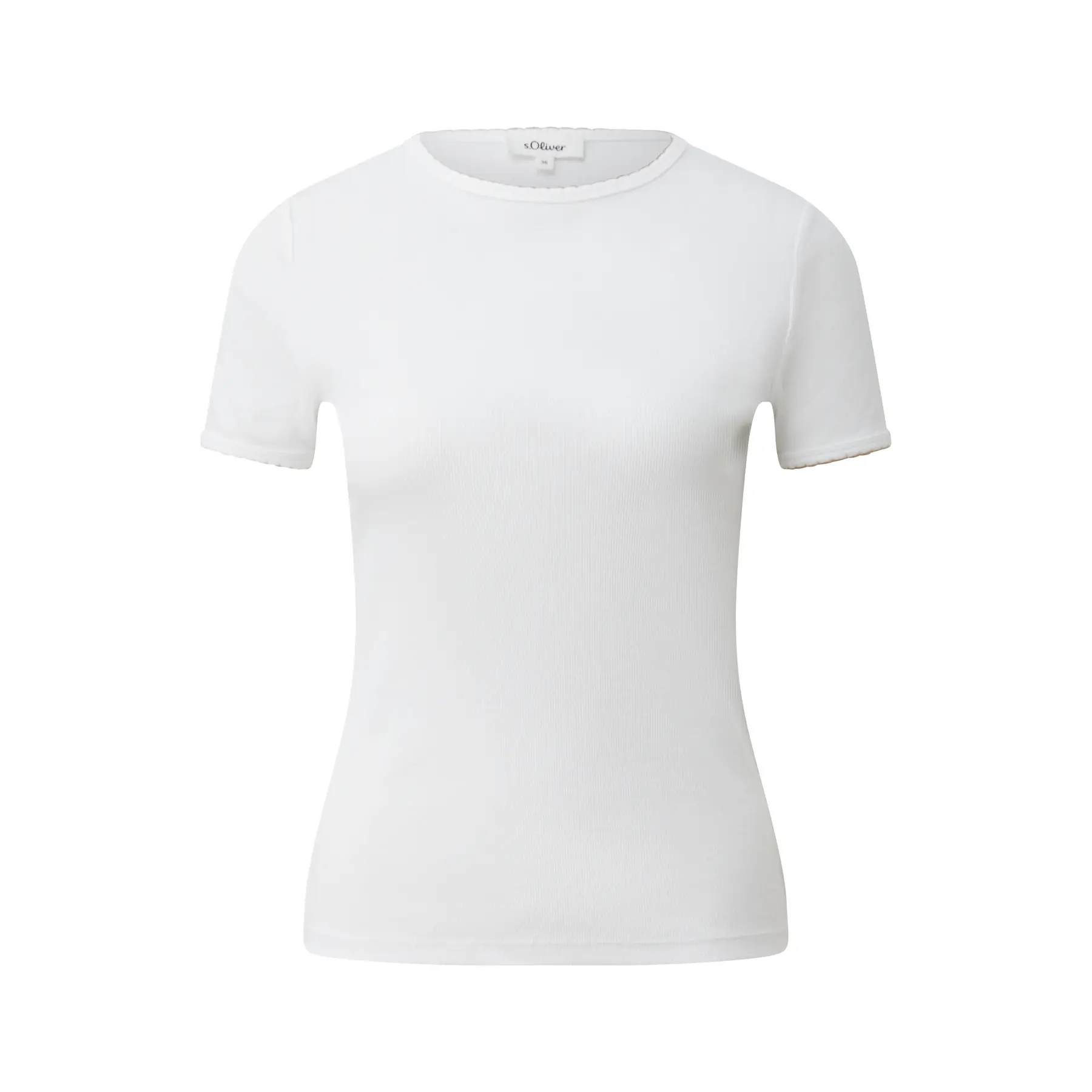 Damen Slim Fit Elastisches T-Shirt mit Rundhalsausschnitt und Wellenkante s.Oliver