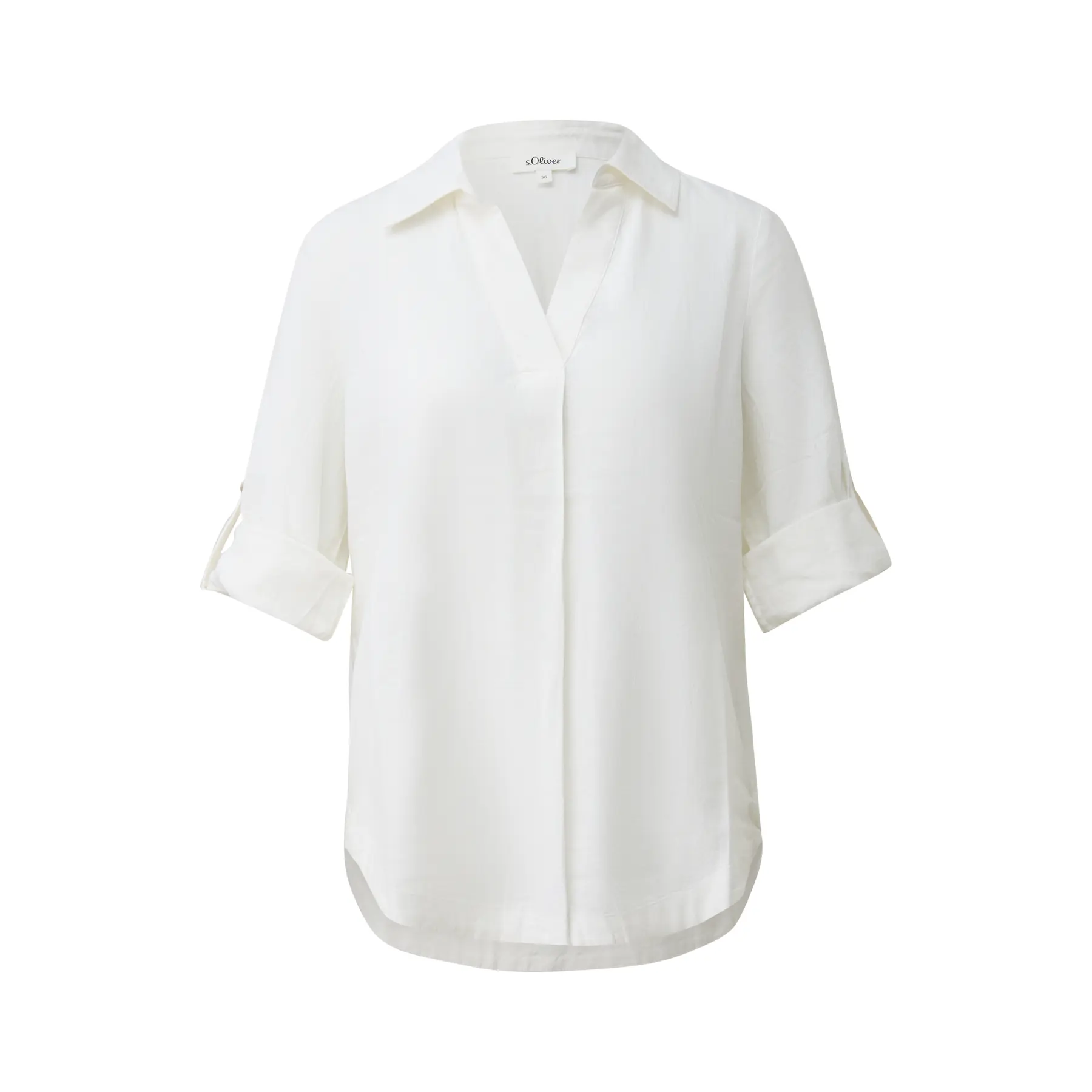 Blusa in lino misto con maniche 3/4 e colletto camicia donna