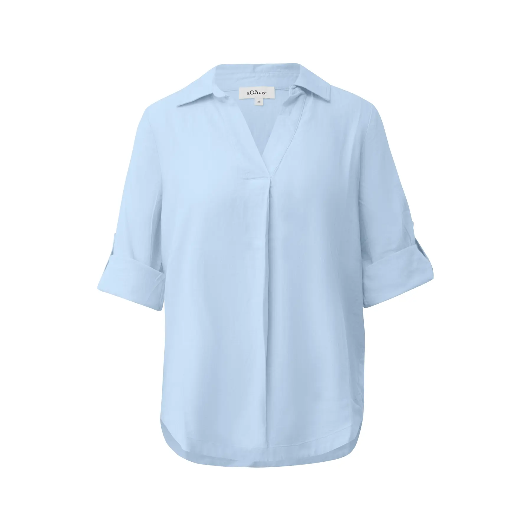 Blusa in lino misto con maniche 3/4 e colletto camicia donna