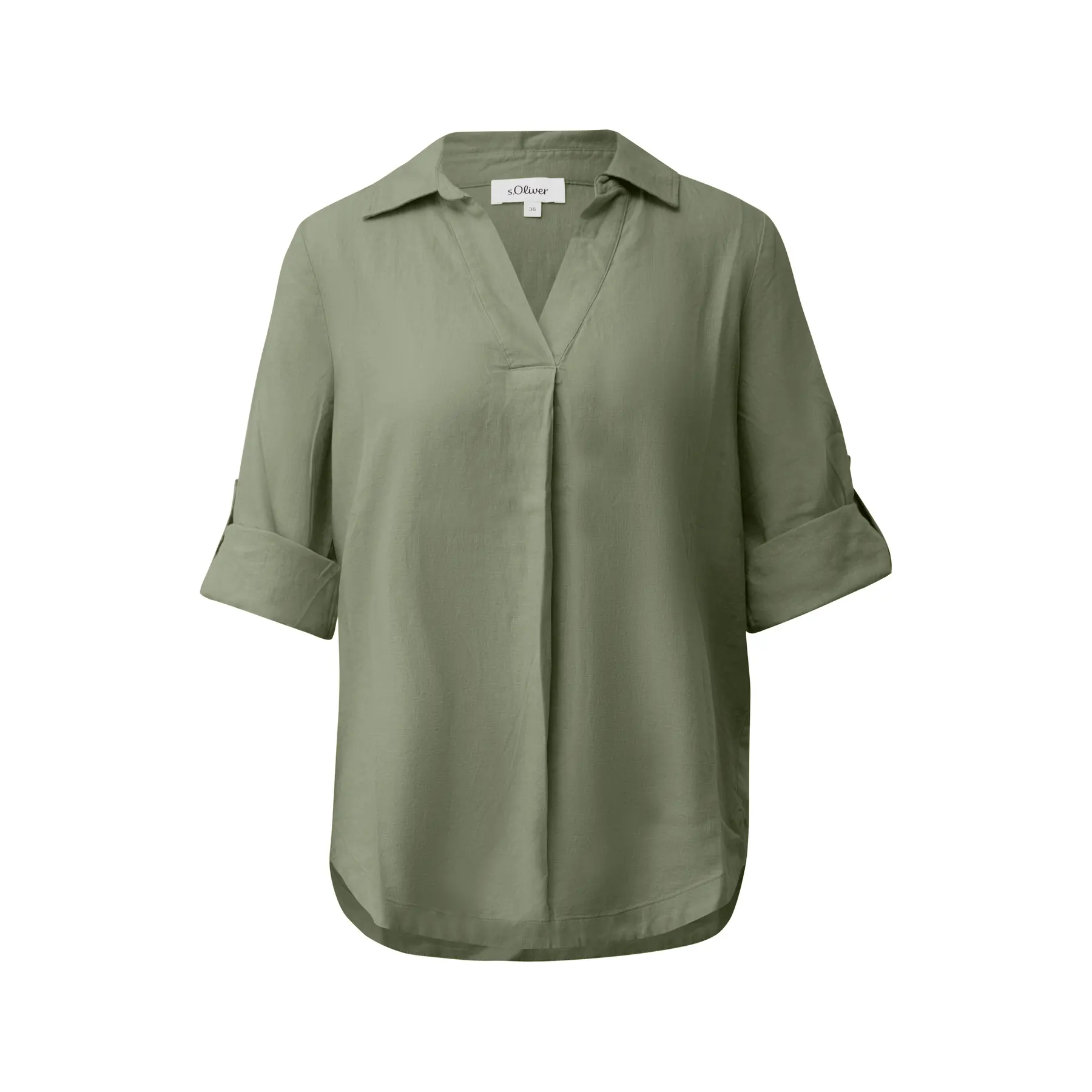 Blusa in lino misto con maniche 3/4 e colletto camicia donna