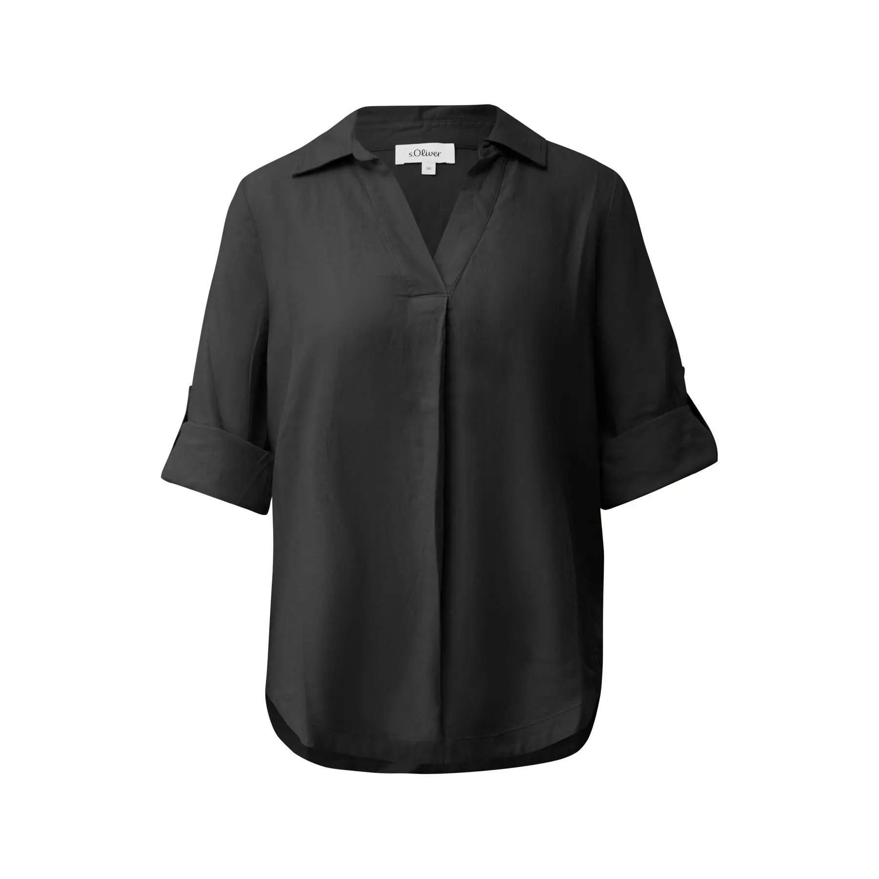 Leinenmix-Bluse mit 3/4-Ärmeln und Kragen für Damen s.Oliver