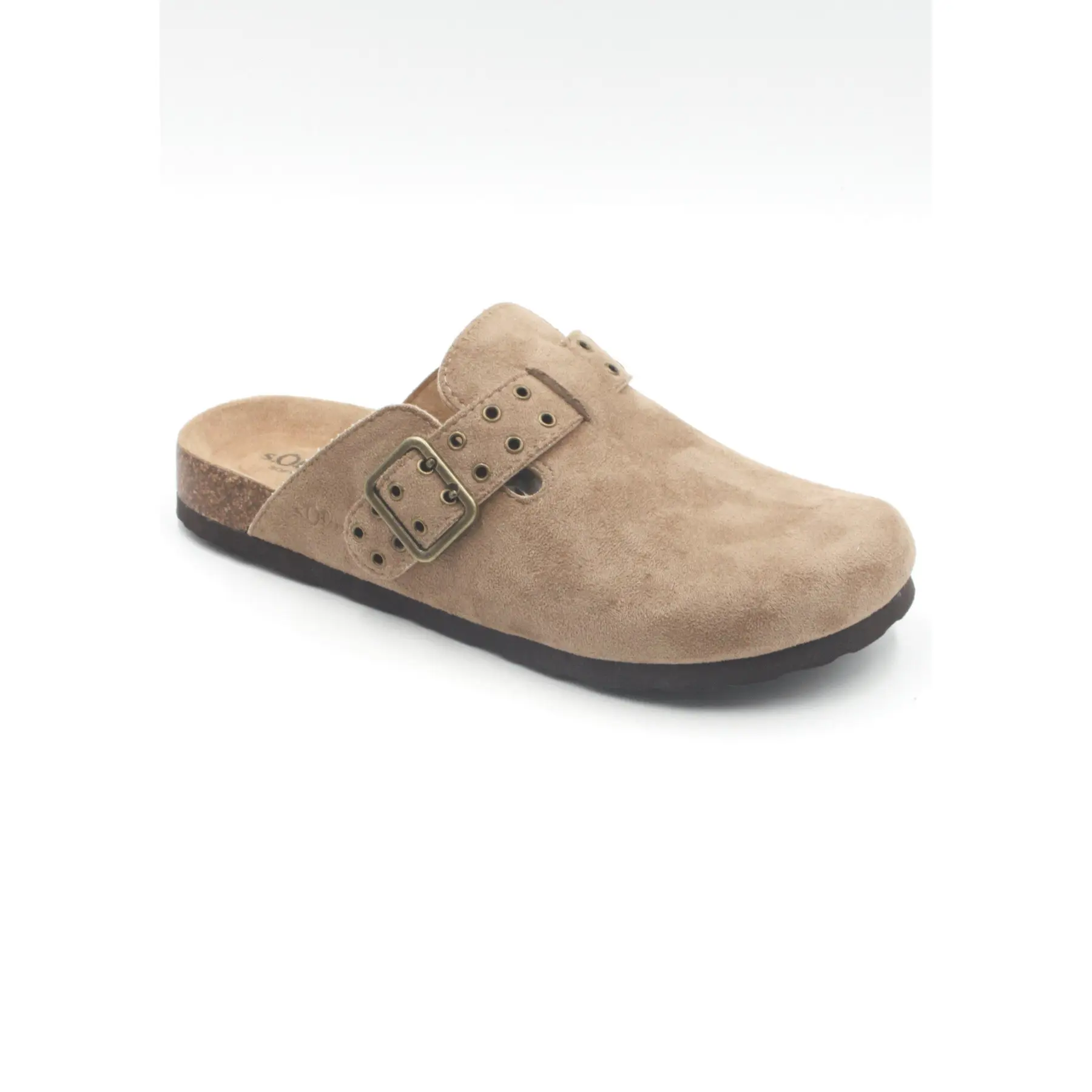 Mule effet cuir suédé con bottone decorativo e borchie donna
