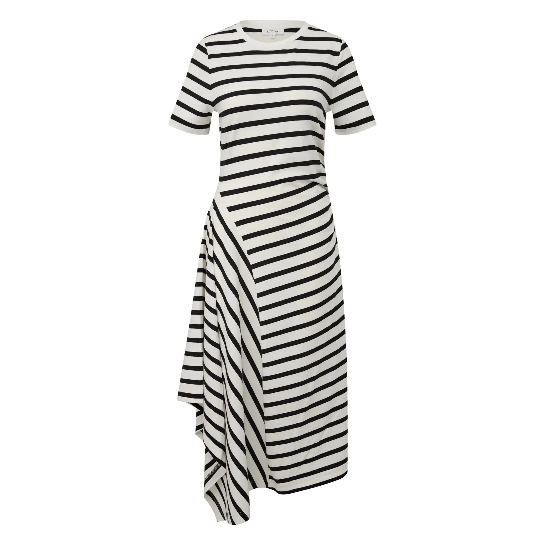 Gestreifte Jersey-Midikleid mit Raffung und Rundhalsausschnitt Damen s.Oliver