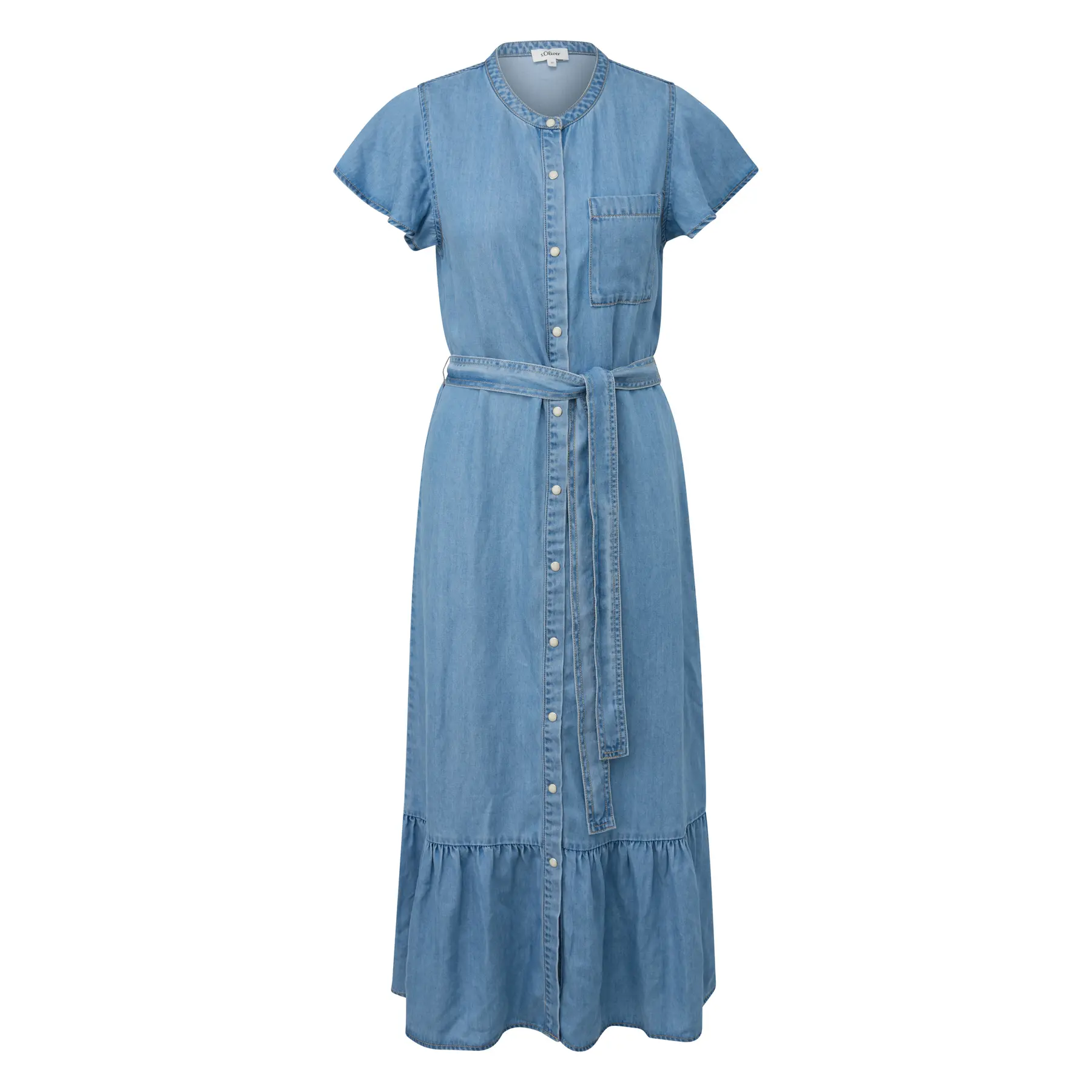 Midikleid aus Jeans mit Schmetterlingsärmeln und Stoffgürtel Damen s.Oliver