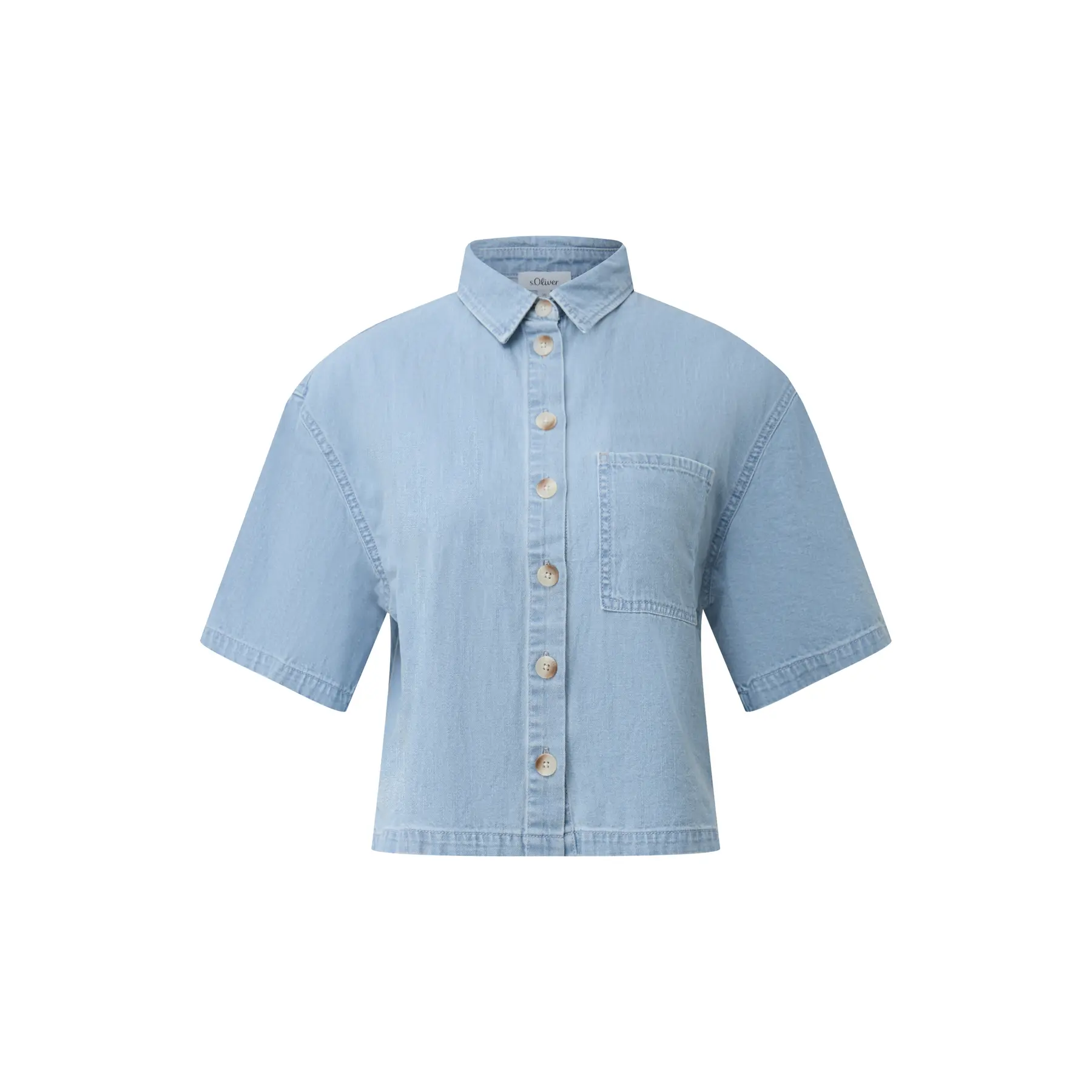Kurze Jeansbluse mit V-Ausschnitt und Brusttasche für Damen s.Oliver