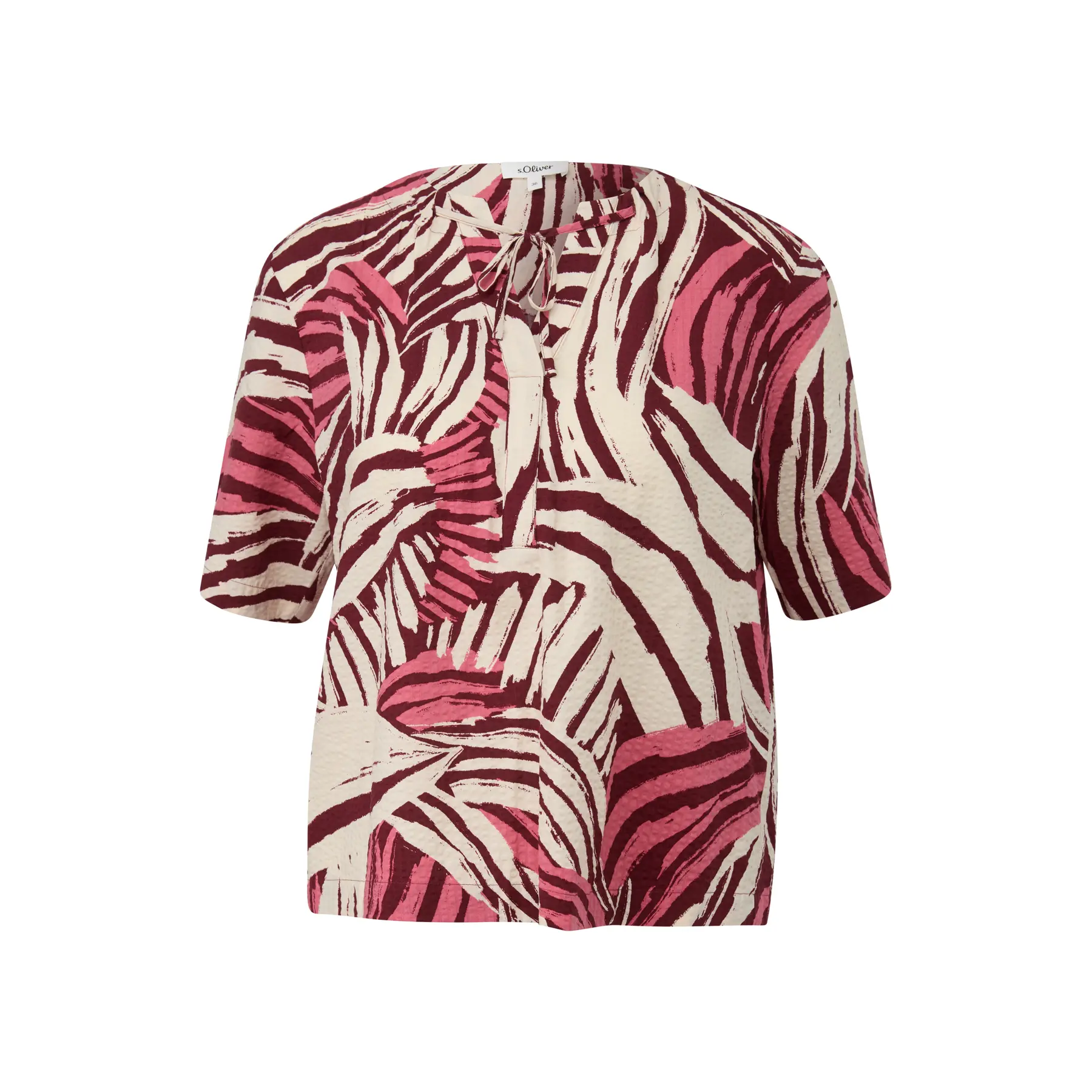 Fließende Bluse aus gemischter Viskose mit Raffung und ganzflächigem Print Rundhalsweite Schnitt Damen s.Oliver