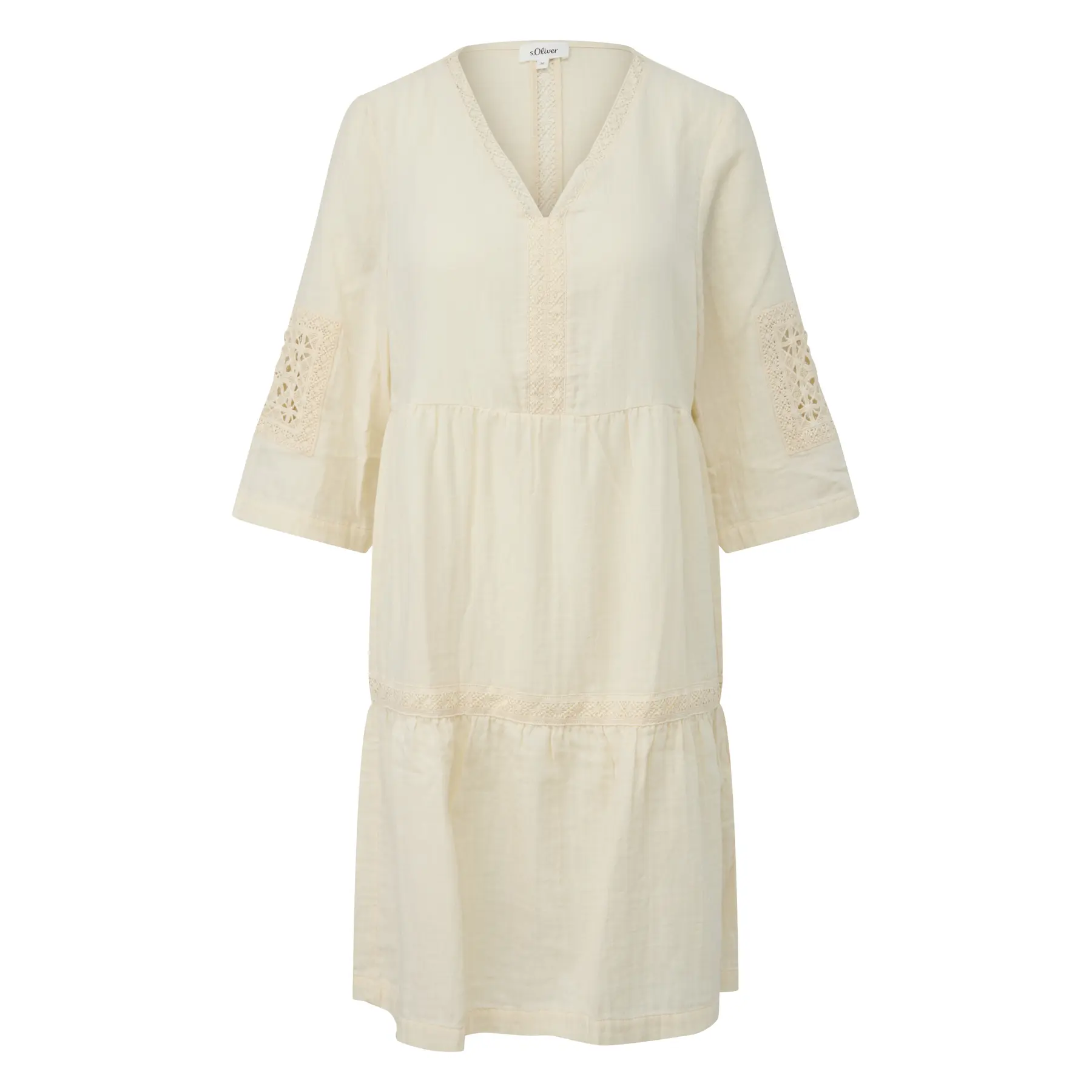 Kurzes Kleid aus Baumwollmischung mit V-Ausschnitt und Raffung Damen s.Oliver