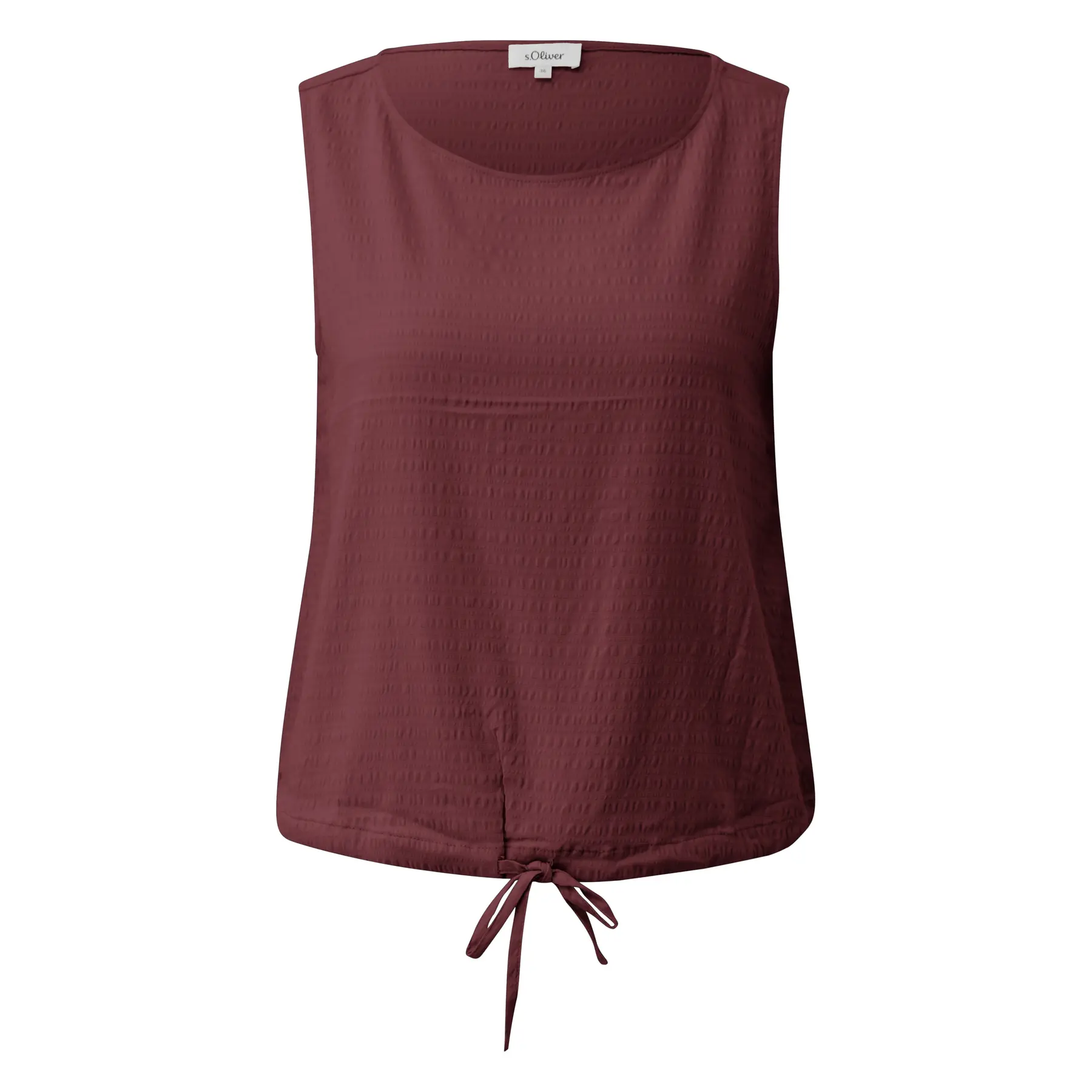 Ärmellose Bluse aus gemischter Viskose mit ganzflächigem Druck und Kordelzug, Rundhalsausschnitt, gerade geschnitten, Granat, Damen s.Oliver